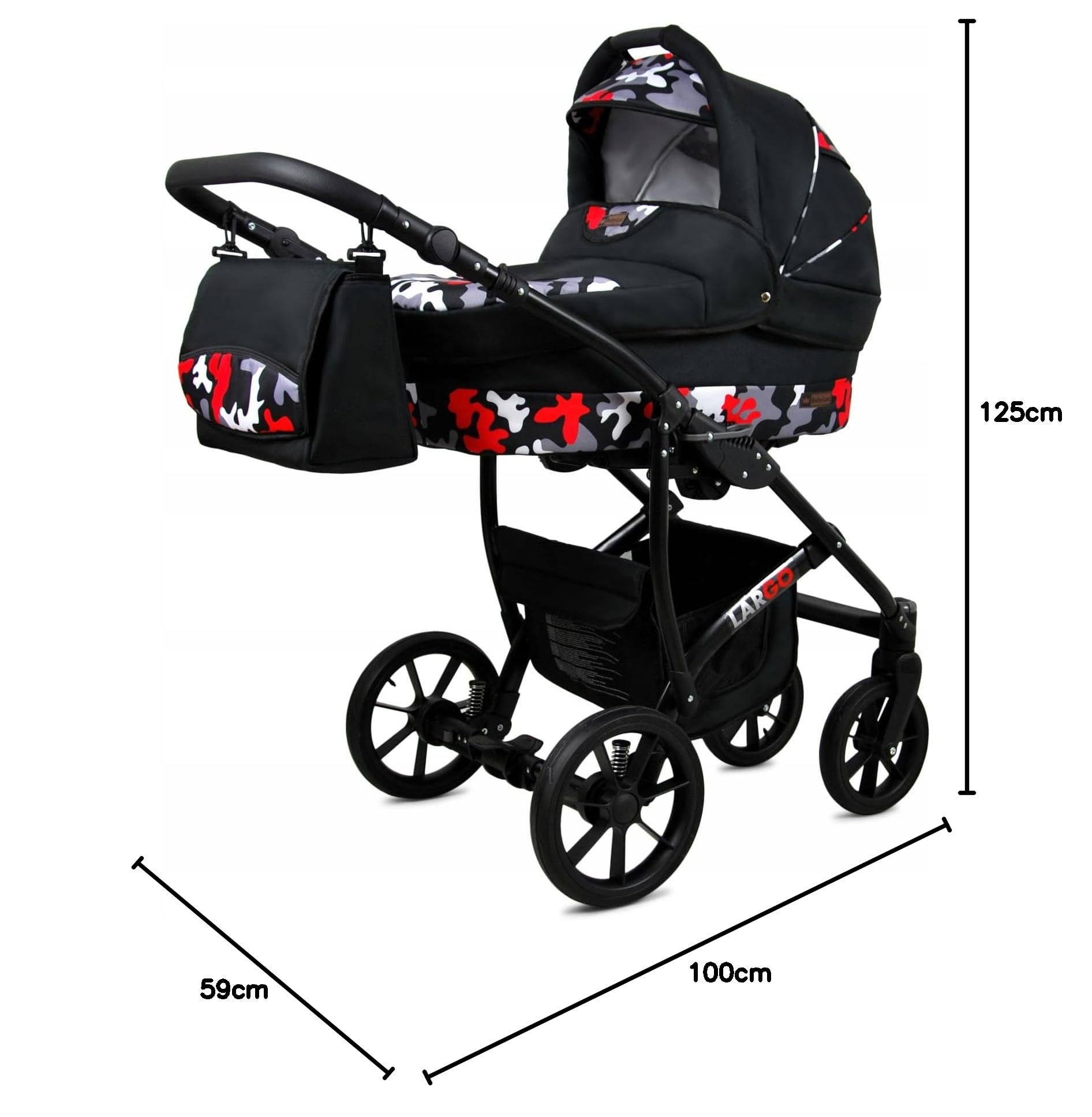 BabyLux® Zestaw wózków dziecięcych 3 w 1 – Largo – w zestawie wanienka dla niemowląt, fotelik sportowy, fotelik samochodowy – zestaw wózków dziecięcych z torbą do przewijania, osłoną przeciwdeszczową