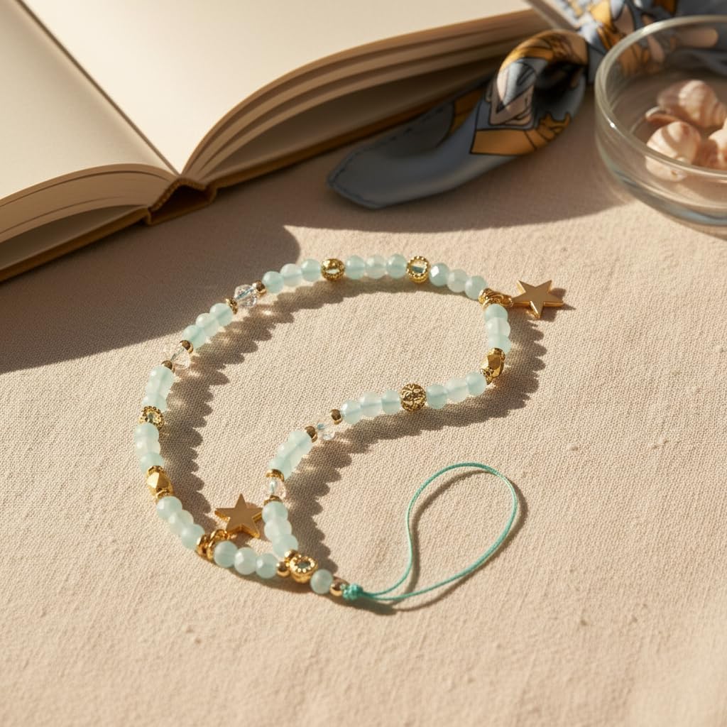 1Pcs Blue Beaded Five-Pointed Star Pendant Beaded Phone Chain Bracelet Wrist Lanyard,Cute Camera Charm Strap Bag Accessories for Women