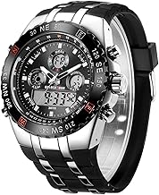 GOLDEN HOUR Luxury Military Sports Men's Watches Large Size Big Face 3ATM Waterproof, Stopwatch, Date and Date, Alarm, Luminous Digital Analog Wrist Watch with Rubber Band