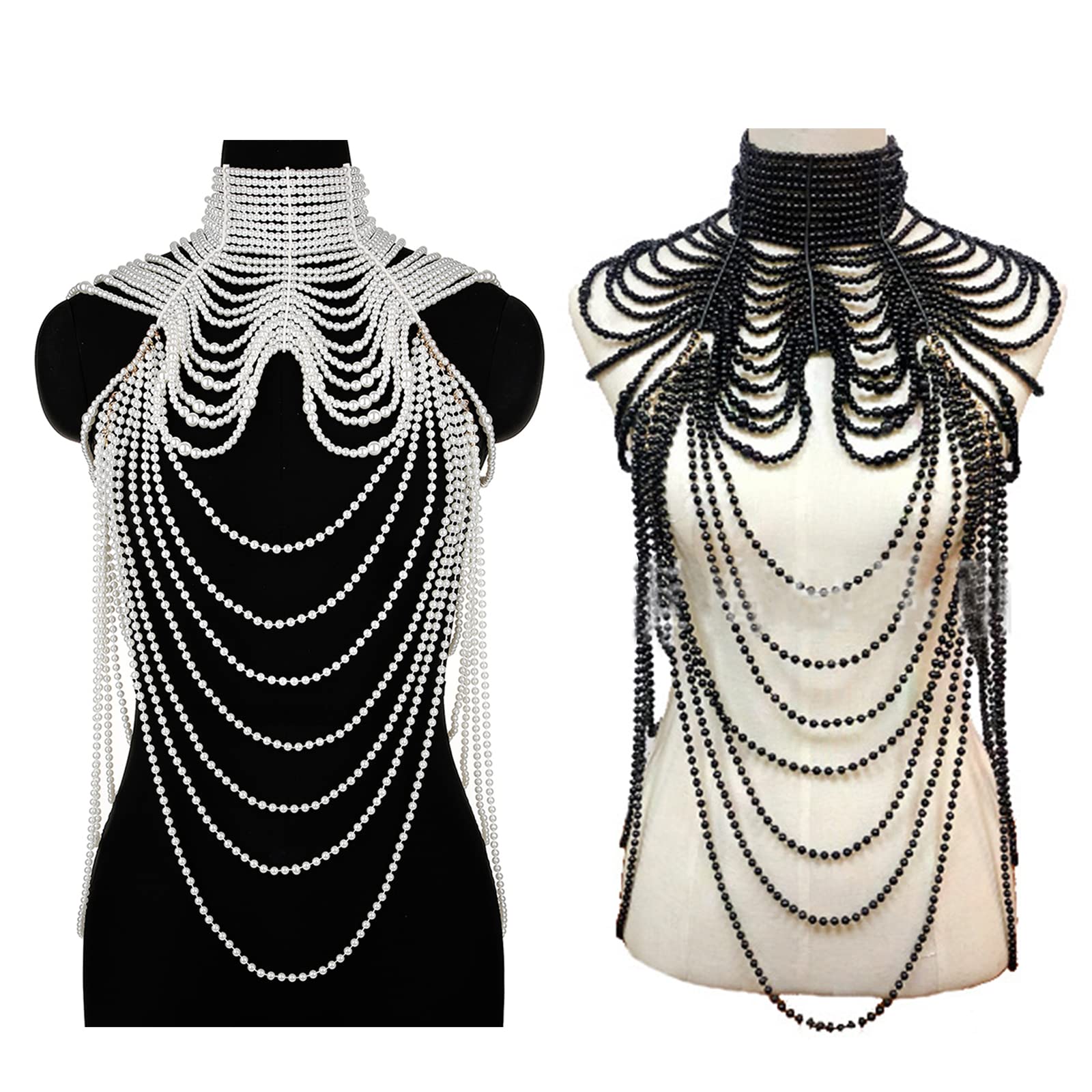Collana con bavaglino di perle simulate multistrato per donna Collare con perline nappa in finta pelle con catena a tracolla Reggiseno Top Body Jewelry collana da donna in argento sterling lungo