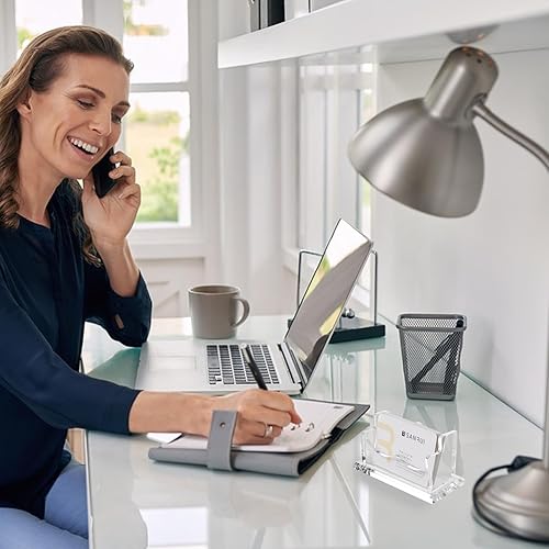 Miniatura 7 de LDHHYH Paquete de 3 tarjeteros acrílicos para escritorio, soporte transparente para tarjetas de presentación, organizador de tarjetas de plástico