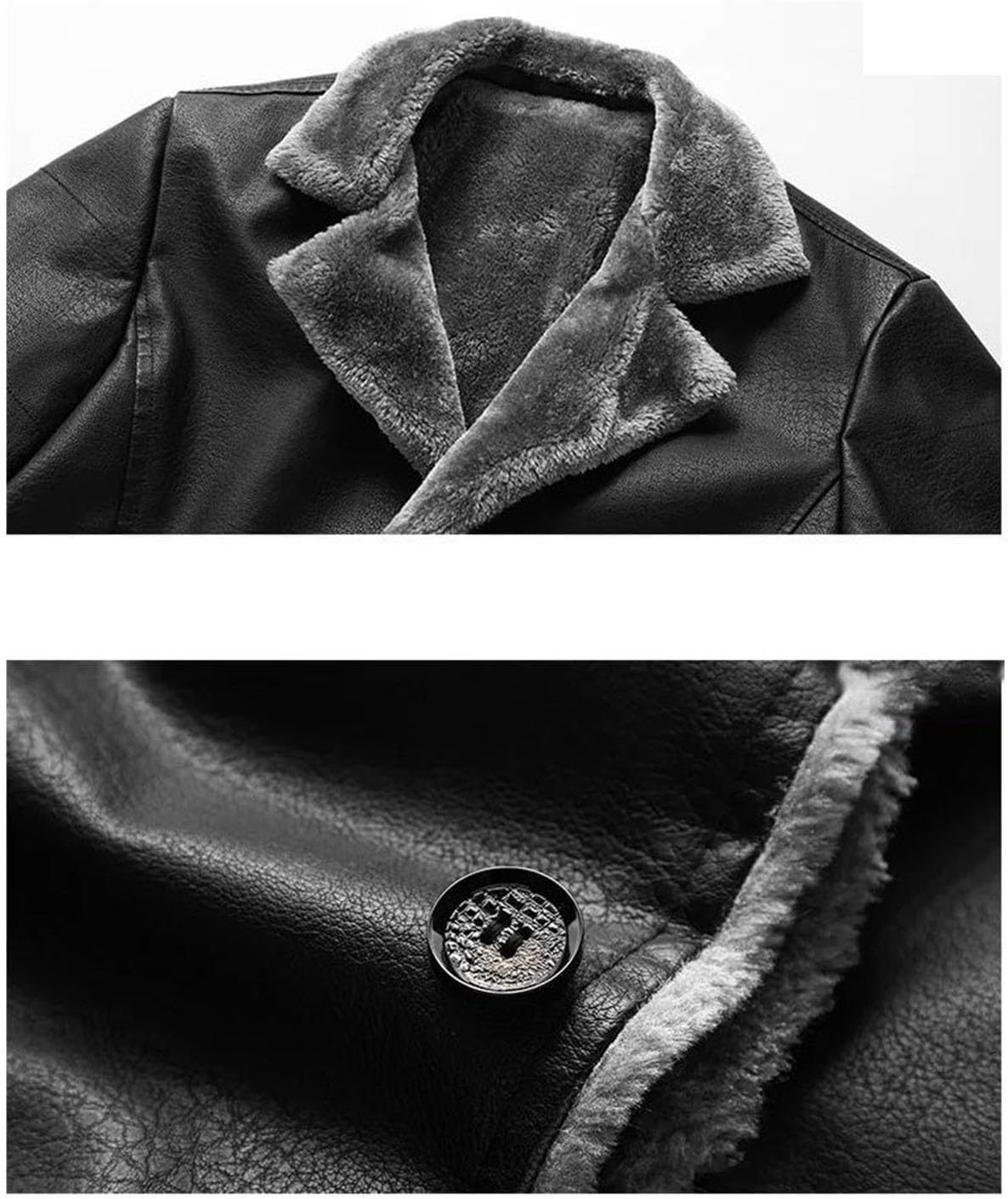 Men's Fashion Turn Down Collar Faux Leather Jacket Solid Color Casual Winter Style Single Breasted Comfortable Coat