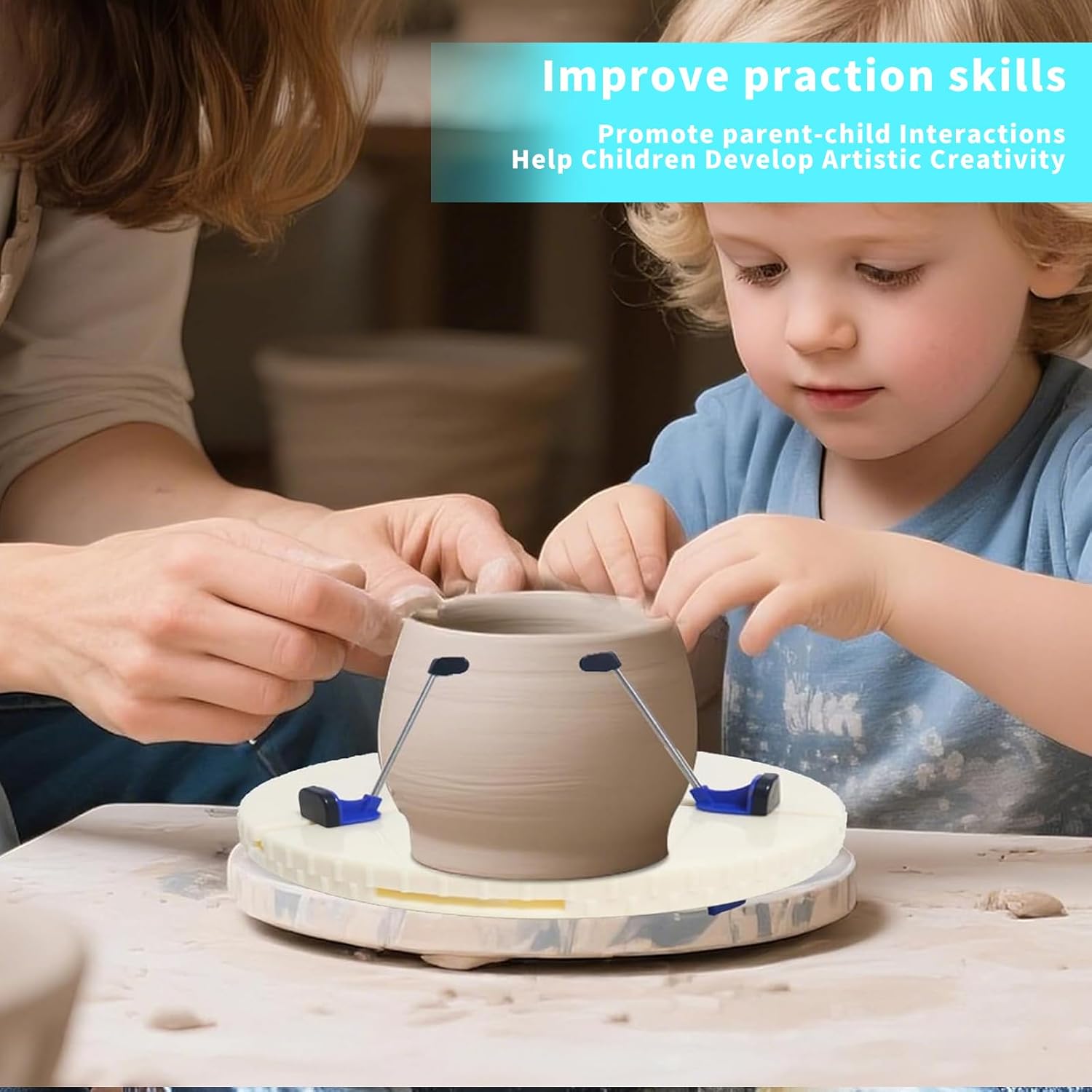 Pottery Machine Turntable Clamp,Ceramics Art Sculpting Clamp Repair Tools,Portable Pottery Centering Tool，Adjustable Ceramic Art Repair Tool for Ceramic Beginners Professionals,White