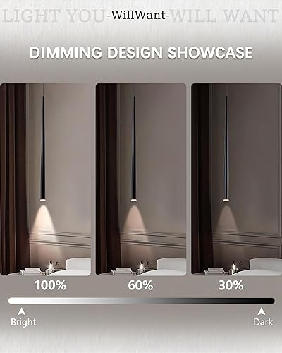 Miniatura 2 de Paquete de 3 luces colgantes negras modernas, lámpara colgante de tubo industrial de 27.5 pulgadas con LED regulable de 4000 K para isla de cocina,