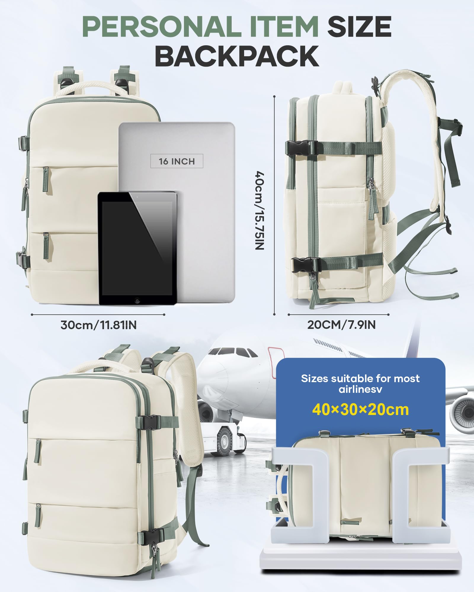 BJLFS Borse da Cabina per Ryanair 40x30x20 Zaino Wizzair Sottovuoto da viaggio 40x20x25 Bagaglio a Mano con compressione sottovuoto,Zaino Easyjet 45x36x20,Zaini Casual per laptop da 14 pollici