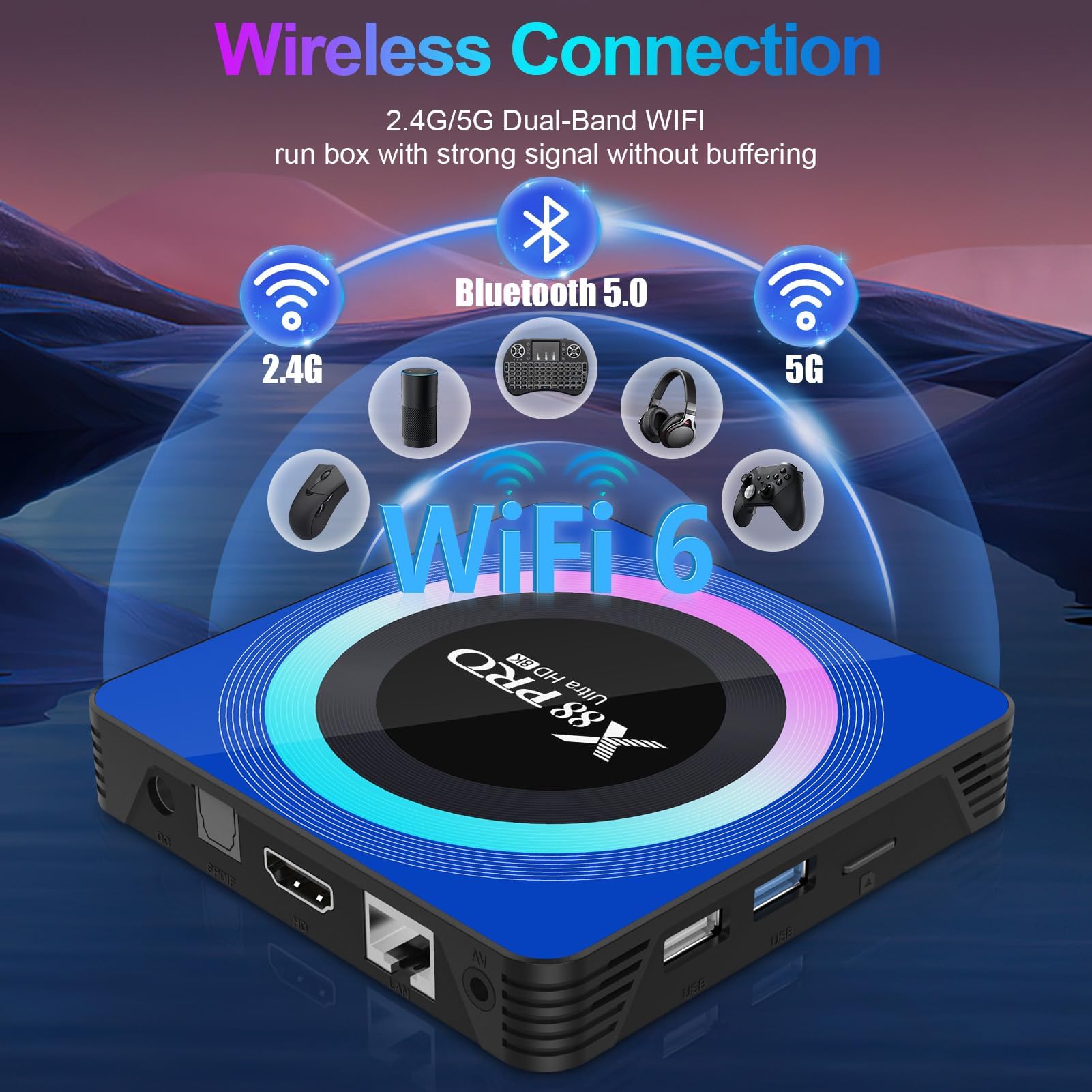 Android TV Box 13.0, Android Box 4GB RAM 32GB ROM RK3528 Quad-Core supporté 2.4G / 5G Dual WiFi6 BT 5.0 10/100M LAN Enternet 8K HD Boîtier TV Android