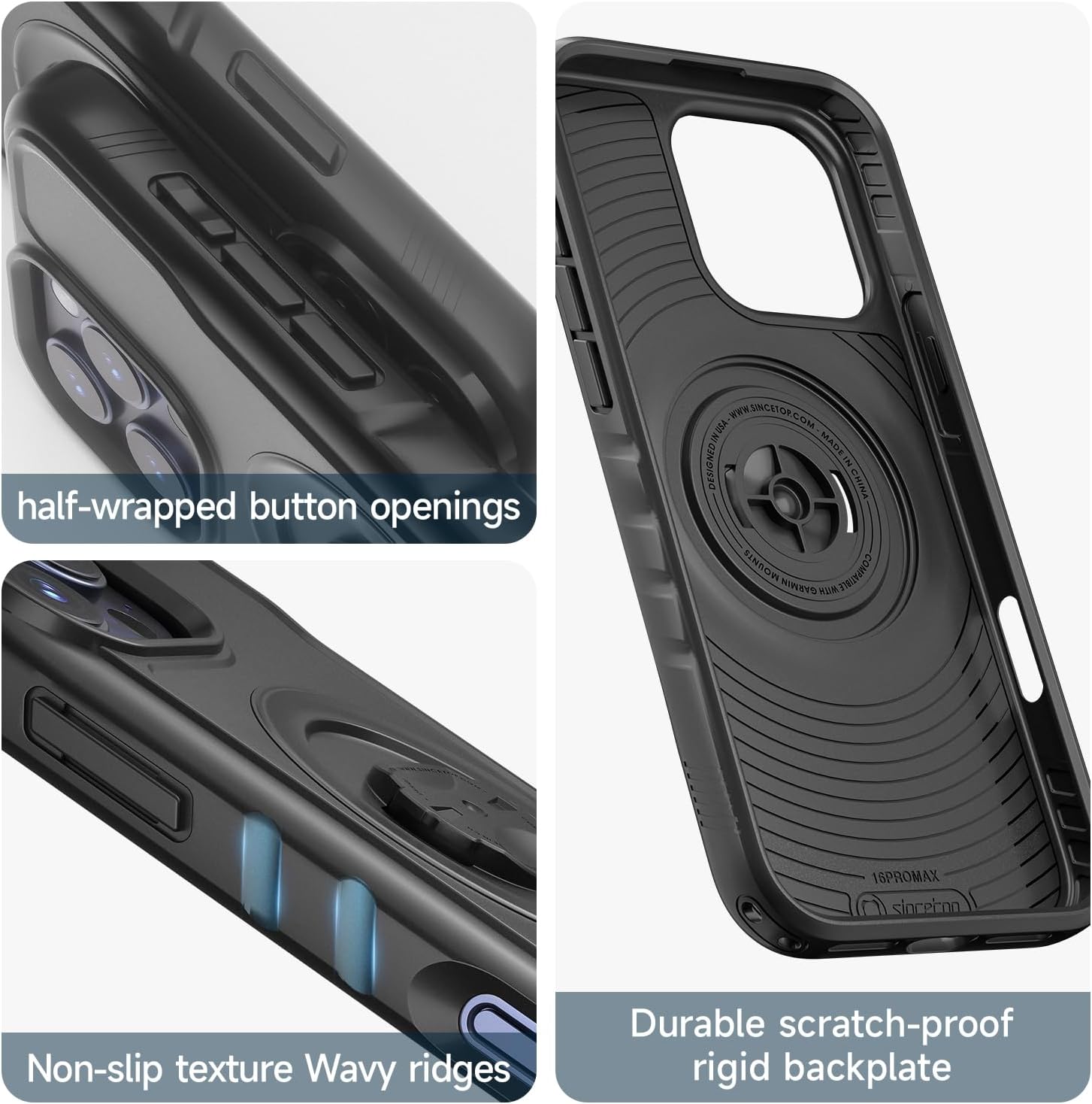 Bike Phone Case for iPhone 16 Pro Max – Shockproof & Slim with Built-in Lock, Compatible with Garmin-Style Mounts, Quick-Release for Road & MTB Cycling Black