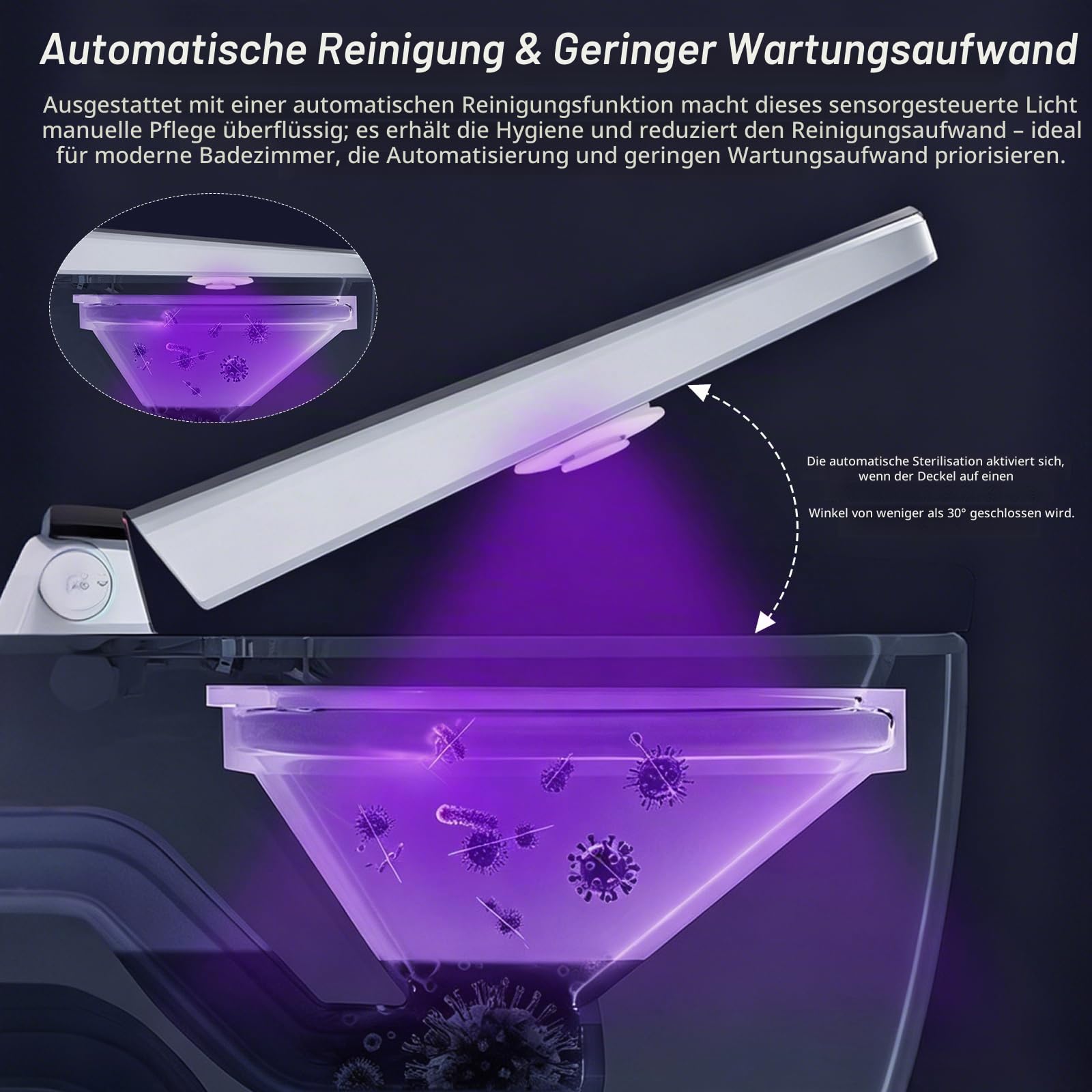 Toilettenreiniger, 4 Stück UV-Lampe für Toilette with UV Disinfection and Motion Sensor 800 mAh IPX4-Wasserdichten Toilettenreiniger mit 4 LED-Perlen für Hygiene im Badezimmer