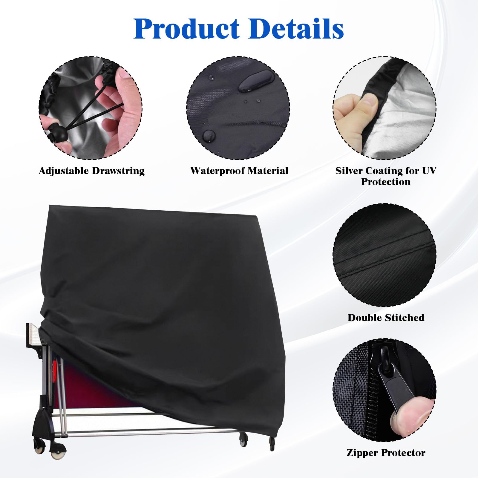 Housse Table Ping Pong Exterieur 165×70×185cm Oxford Imperméable Résistant UV Noir