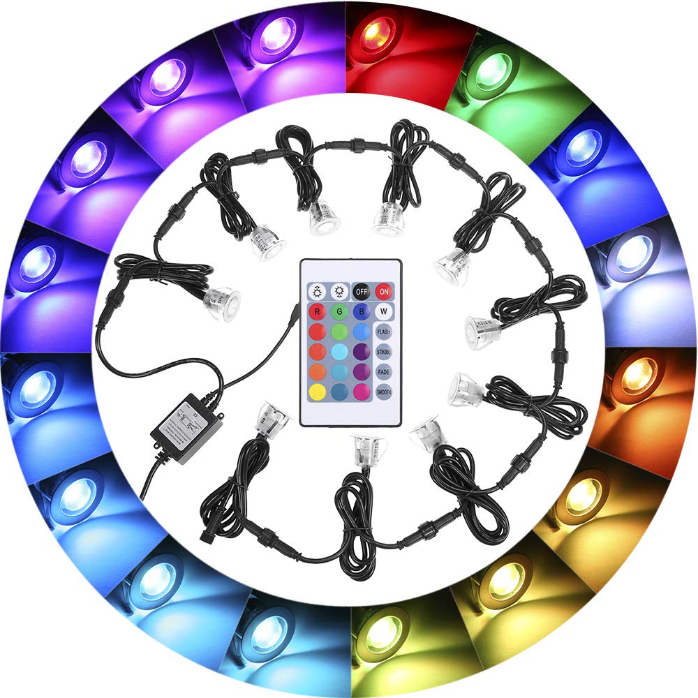 Faretti Incasso,Lixada 10PCS Luci di Coperta LED con Telecomando 500LM Lampada da Incasso a Terra 16 Colori RGBW 4 Modalità di Illuminazione Regolabile IP67 Impermeabile