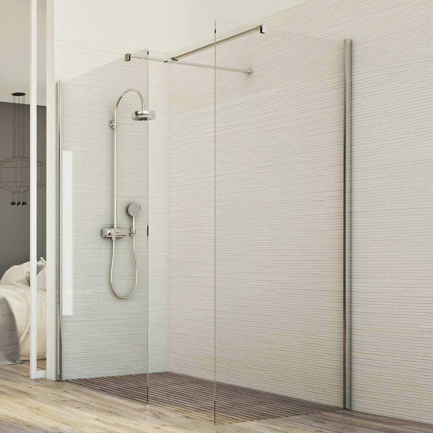 Box doccia Parete 90x140 CM in vetro trasparente 8mm mod. Walk in Corner H198