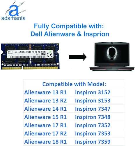 Miniatura 2 de Original de fábrica 8 GB (1x8 GB) Compatible para Dell Alienware Inspiron Latitude Optiplex Precision Vostro DDR3L 1600 Mhz PC3L-12800 SODIMM 2Rx8