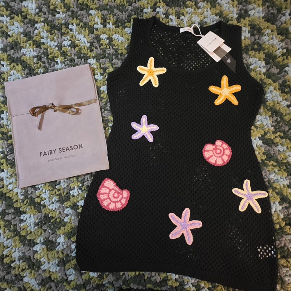 3D Starfish & Shells Crochet Beach Cover Up Dress