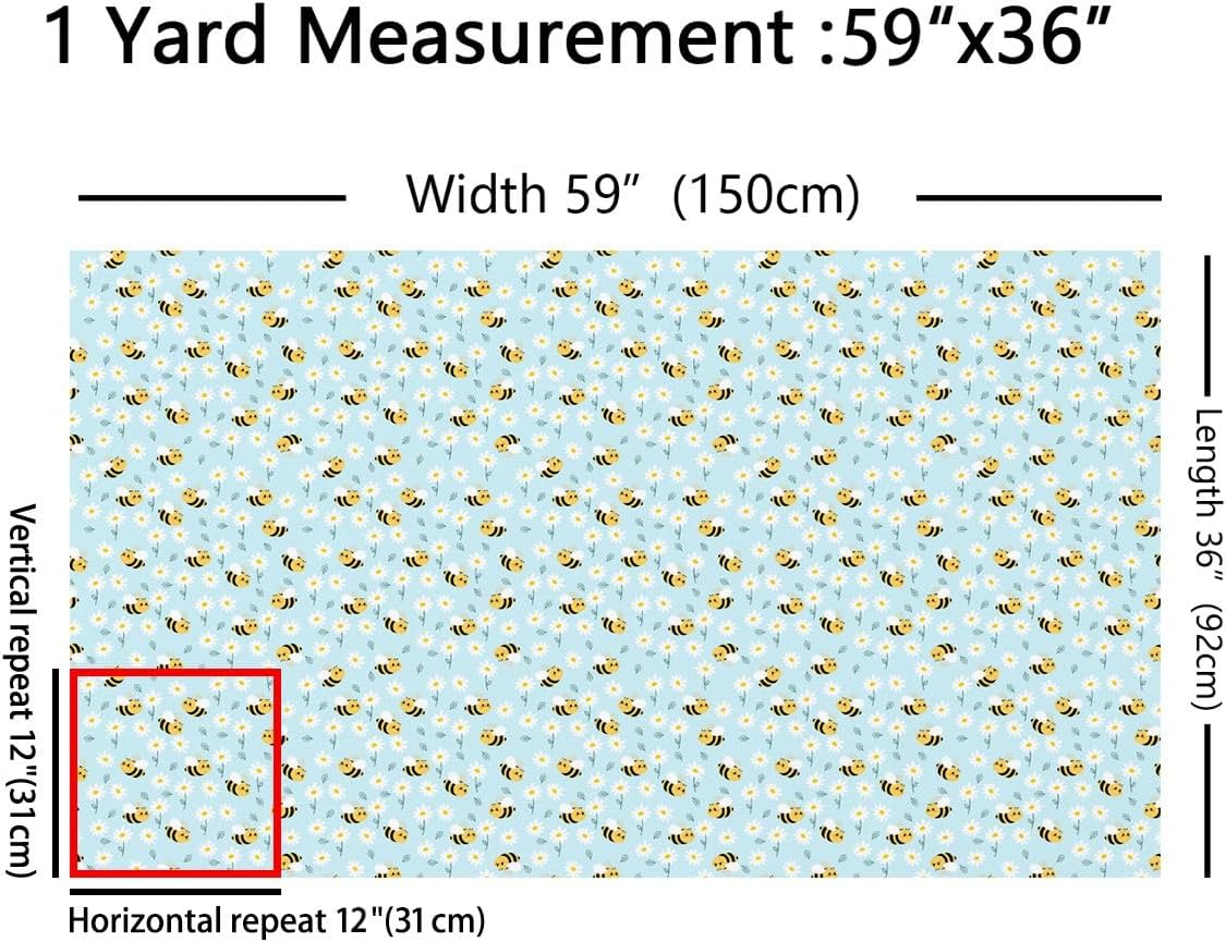 Cartoon Bee Fabric by The Yard White Daisy Flowers No Stretch Fabric for Sewing Supplies Cute Wild Bees Rustic Style Soft Durable Polyester for Home DIY Projects 1 Yard Pre-Cut,36" L x 59" W image 3