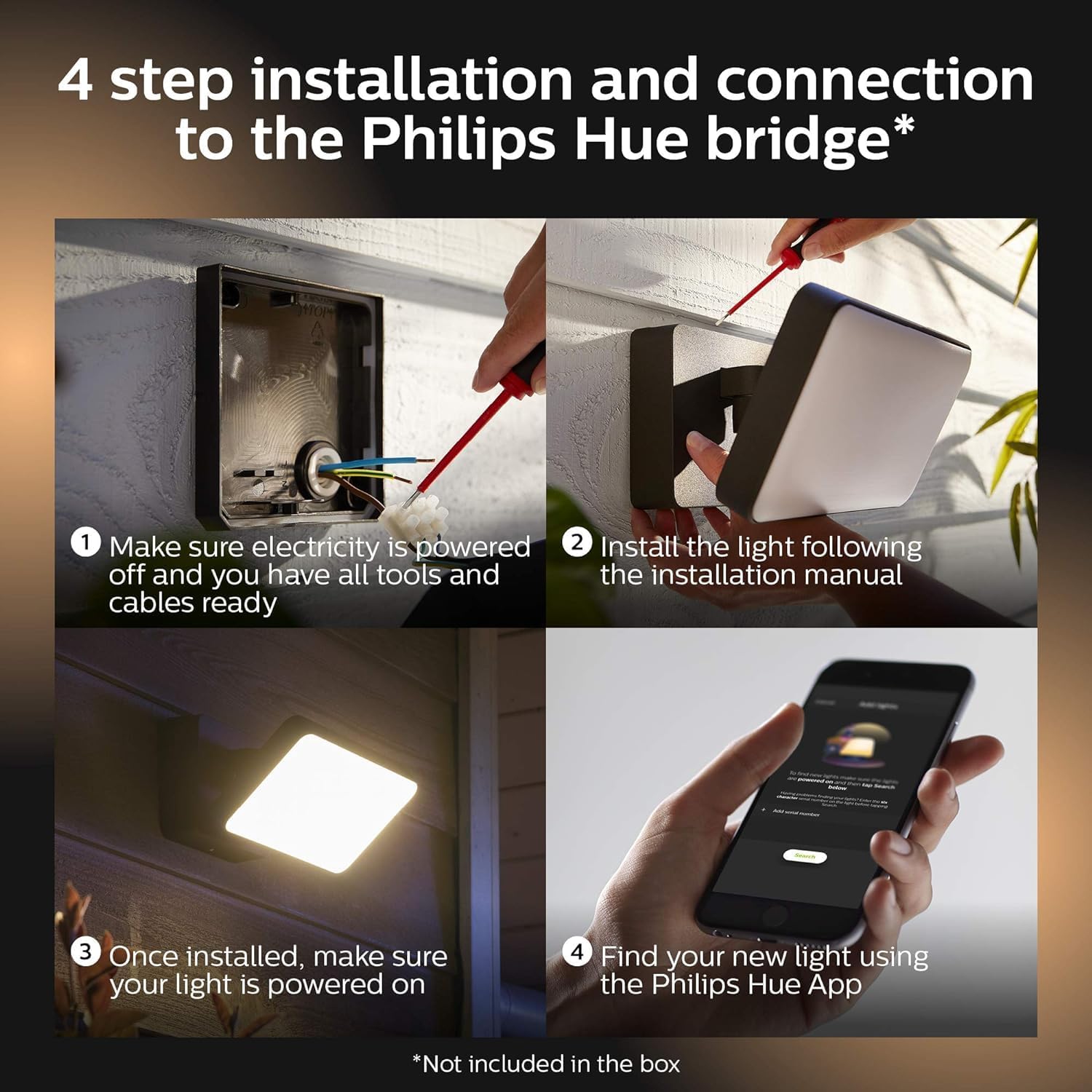 Four-step installation guide for Philips Hue Discover light