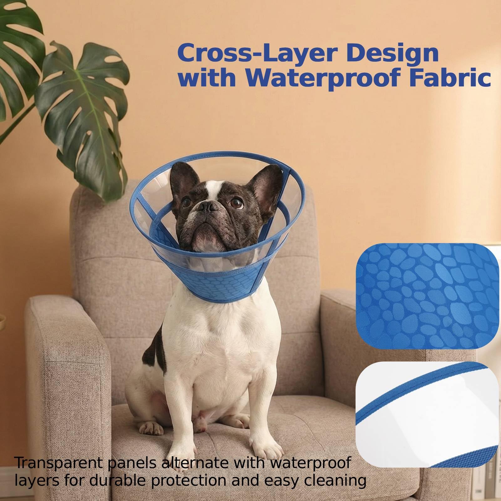 Collar de recuperación para Perro Post cirugía, Collar isabelino Ajustable, Cono Protector Transparente, Collar Anti lamido, Collar médico Plegable para Perros, Azul Marino S