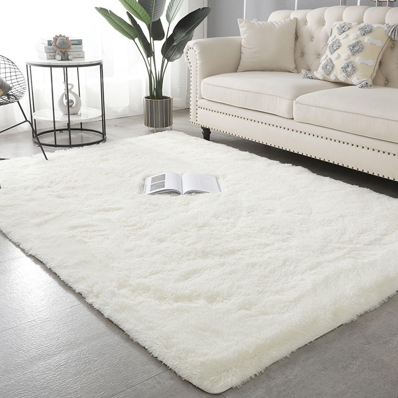 Tapis de chambre 90 x 210 cm tapis salon shaggy blanc lavable et douillet