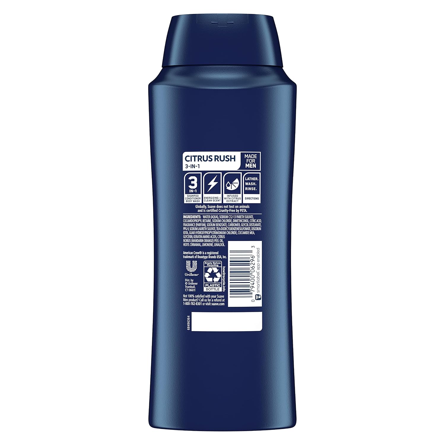 Suave Men 3-in-1 Shampoo Conditioner Body Wash for Gentle Cleansing and Conditioning Citrus Rush Mens Shampoo 3 in 1 Formula with Keratin and Glycerin 28 oz