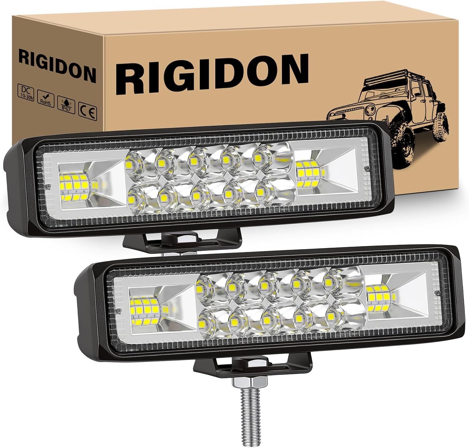 RIGIDON 2PCS 24W LED Fog Light,6 Inch 7D Spot Flood Combo LED Light Bar 12V 24V Driving Boat Off-Road Work Light for Truck Car Pickup SUV ATV UTV 4X4WD Forklift