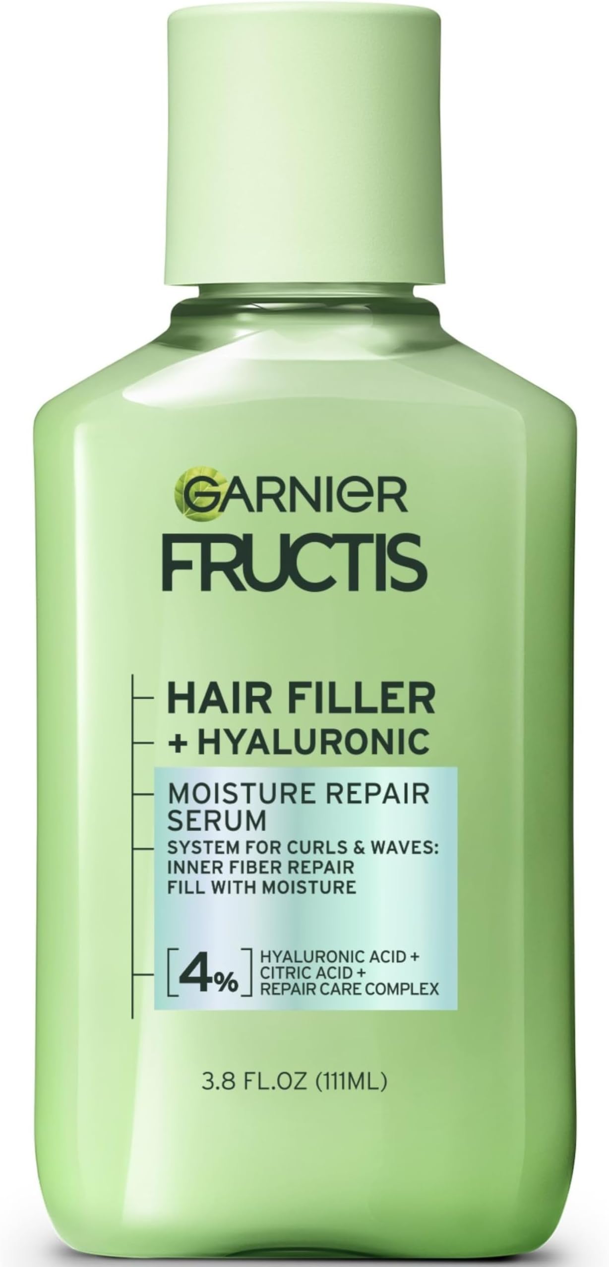 Fructis Hair Filler Moisture Repair Serum Treatment, Moisturizing Hair Serum for Curls and Waves with Hyaluronic Acid, 3.75 Fl Oz, 1 Count