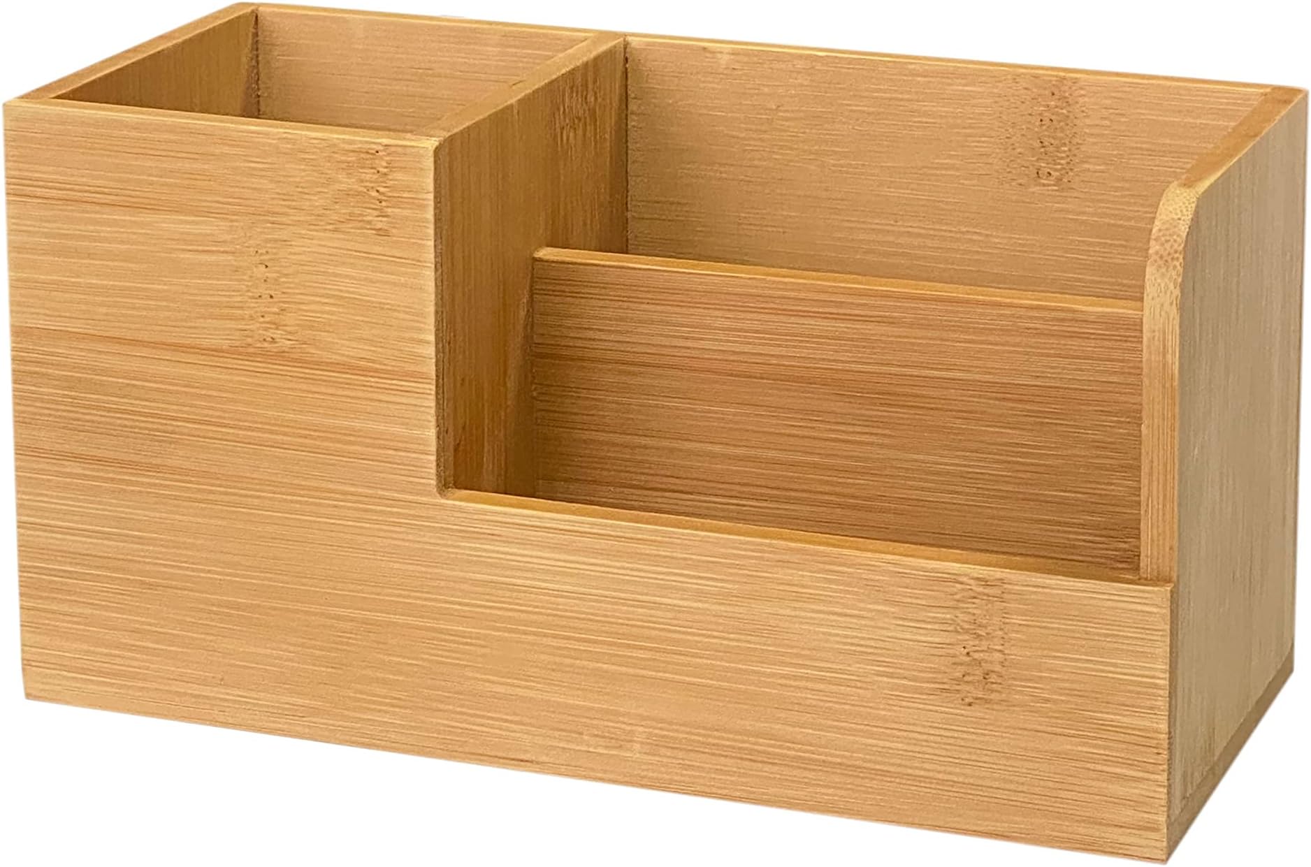 Office Pen/Pencil Holder Bamboo Stationary Organizer, 8x3.5x4.1 Inch Multi-Function Desktop Remote Control Holder for Home