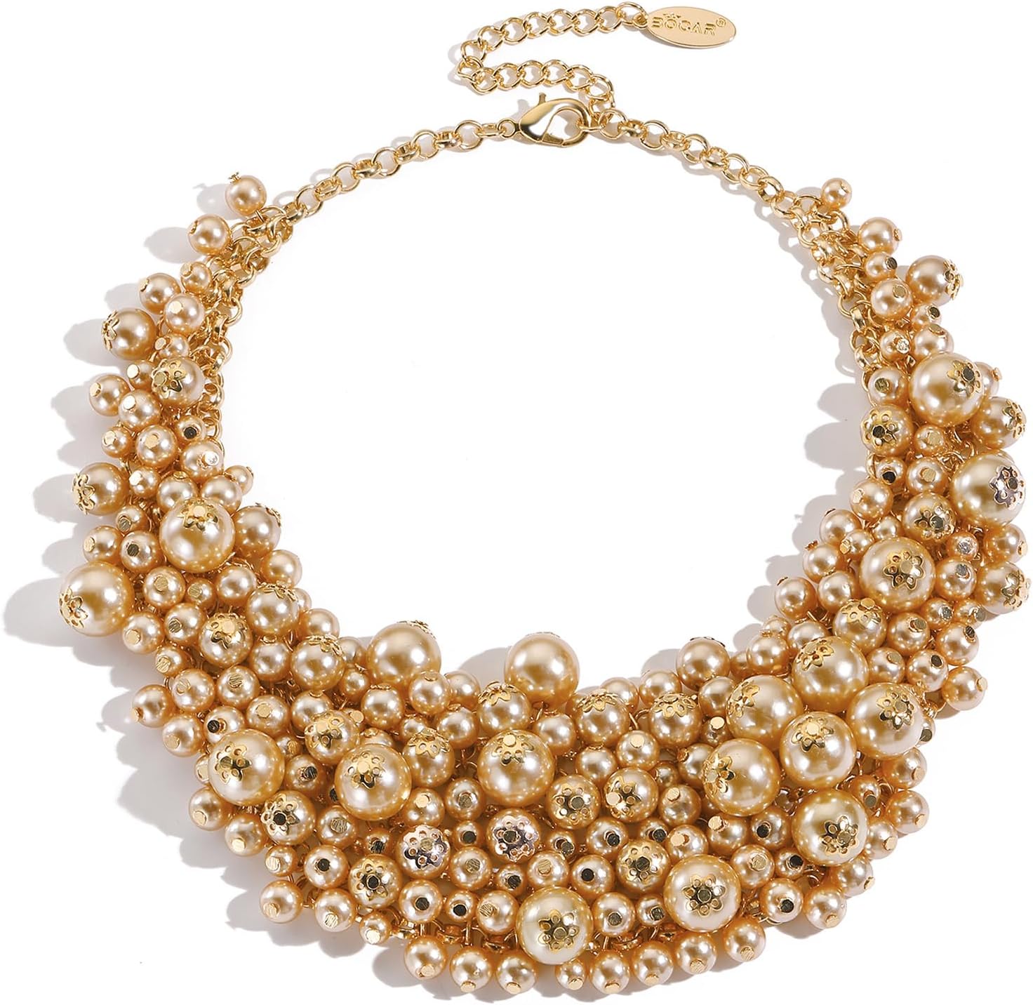 Bocar Statement Cluster Pearl Beaded Chunky Collar Necklace for Women Gift (NK-10768)
