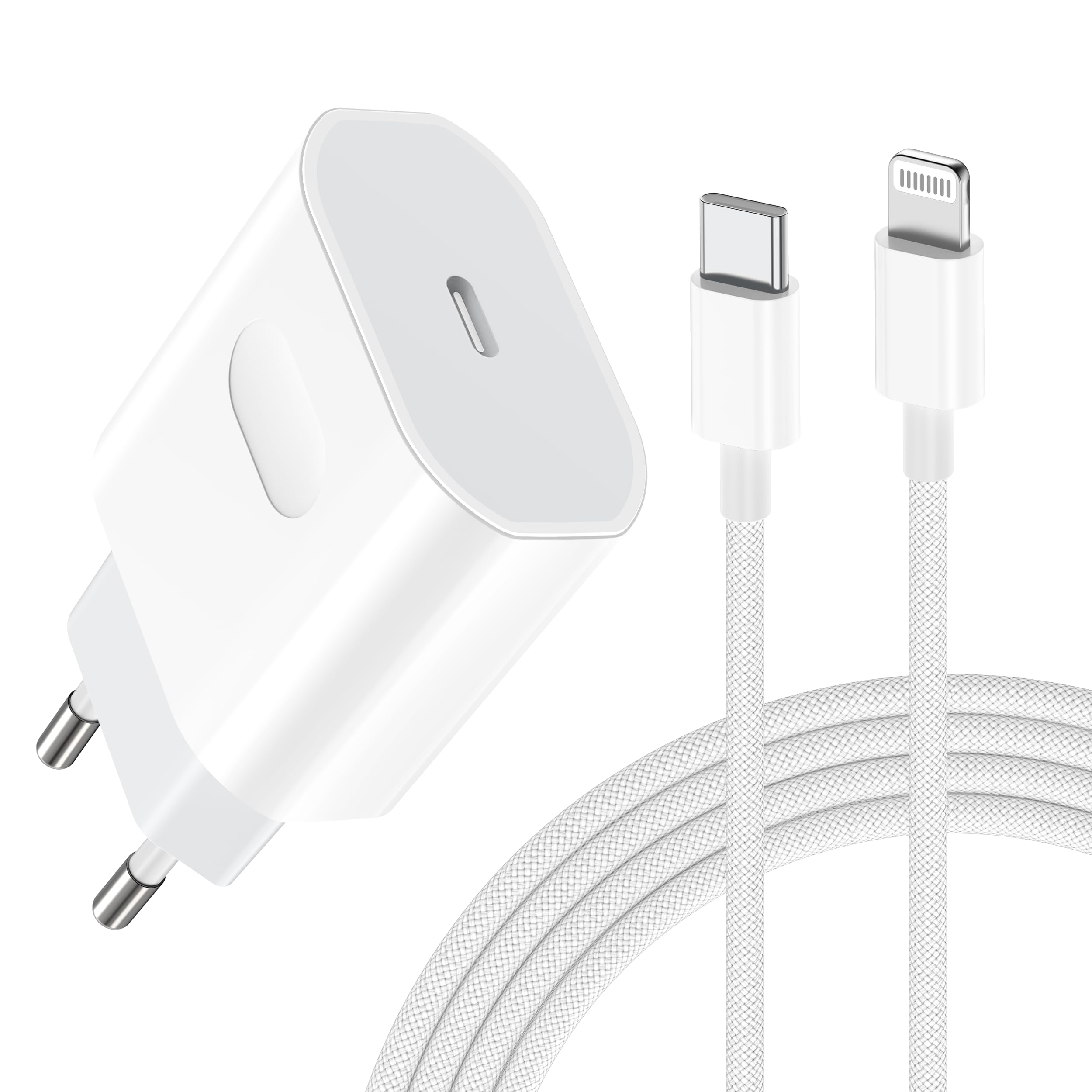Chargeur Rapide 25W USB-C Pour IPhone - Câble Lightning 2m Inclus - Compatible IPhone 14/13/12/11 Etc.