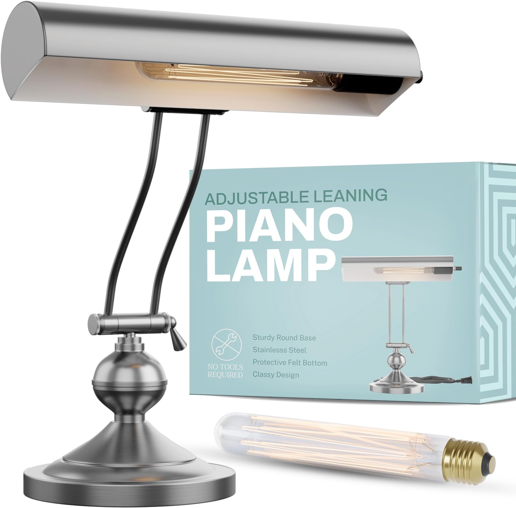 Home Intuition Classic Antique Retro Adjustable Leaning Piano Lamp Banker Desk Light (Satin Nickel)