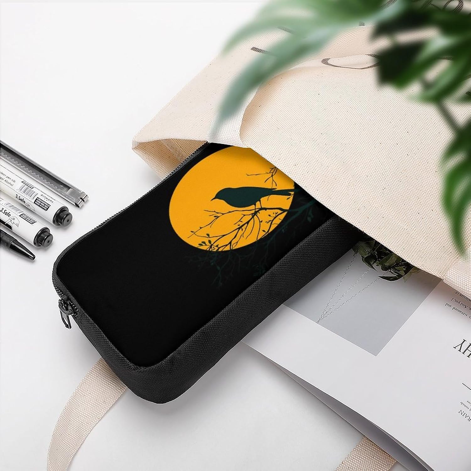 Silhouette of Bird Moon Travel Cosmetic Bag Makeup Bag image 3