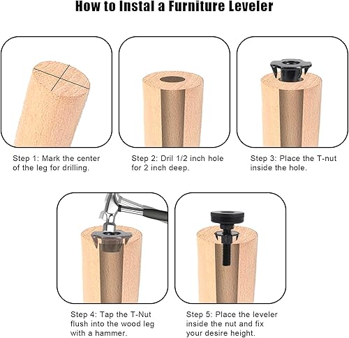 Miniatura 6 de Juego de 6 pies niveladores ajustables para muebles, patas niveladoras resistentes, patas de gabinete, ajuste de altura para muebles con tuerca en