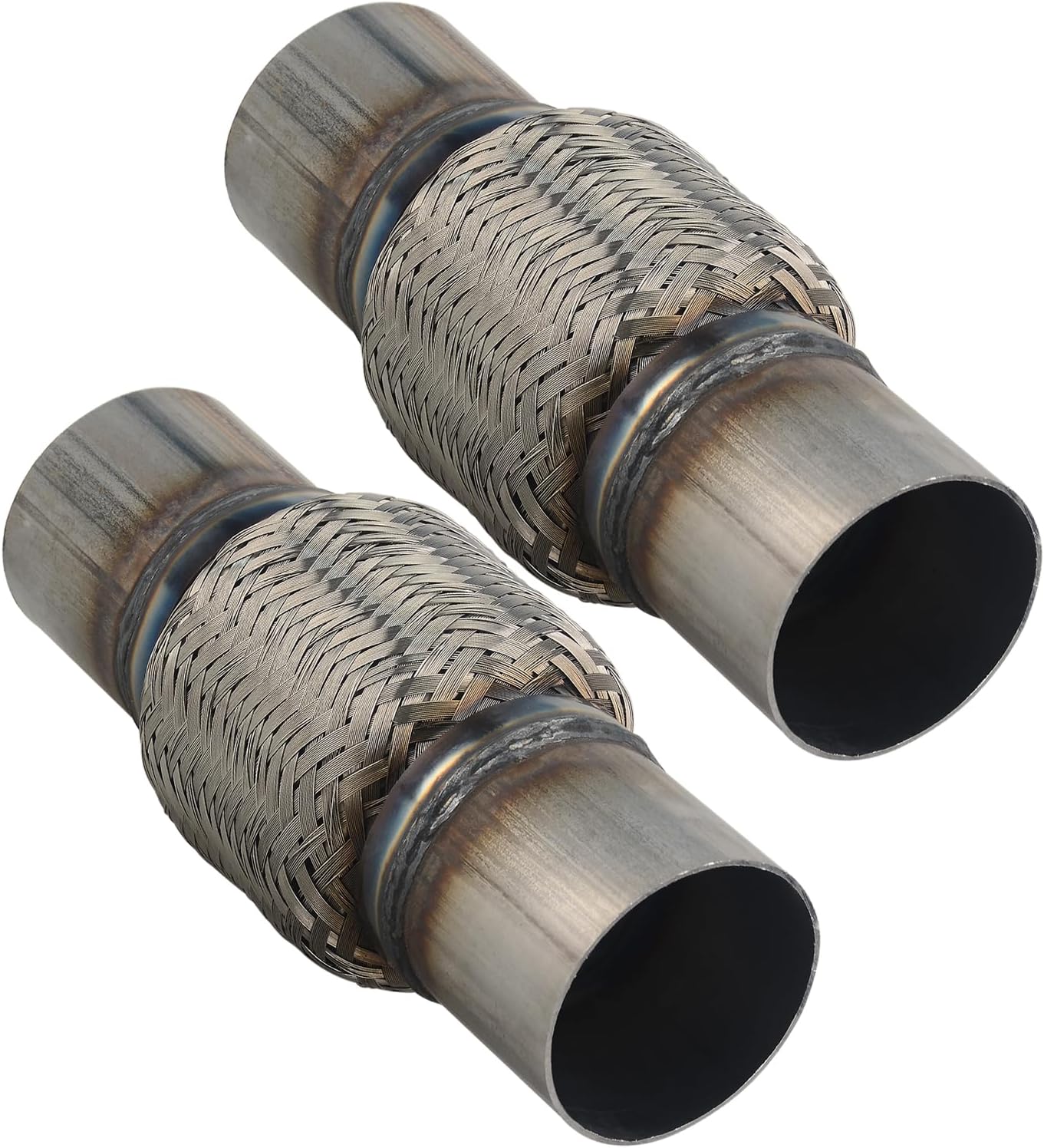 2pcs Heavy Duty Exhaust Flex Pipe Stainless Steel Double Braid 2"x 4" Overall Length 8" Long