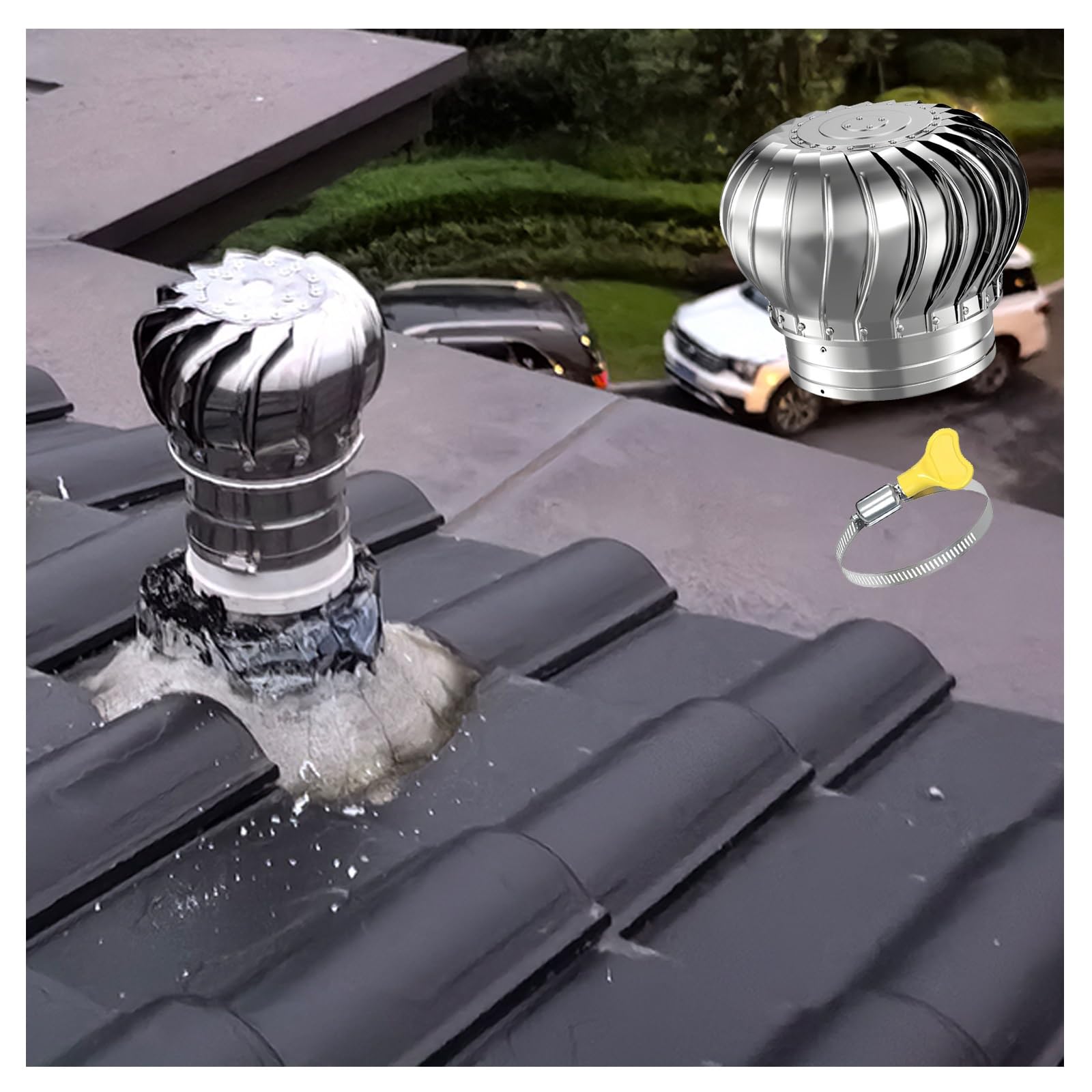 YGLSNVKWQ Chimney Rotary Hood, Round Grille Vent Hood, Stainless Steel Rotary Chimney Hood, Rotary Chimney Hood, Stainless Steel Rotary Vent Hood,Pipe Cover Cap Vent Top Exhaust (Size : 160mm/6.3in)