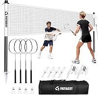 Patiassy Outdoor Badminton Set for Backyard & Beach - 20FT Anti-Sag Net, 4 Rackets, 4 Shuttlecocks, Carry Bag Included
