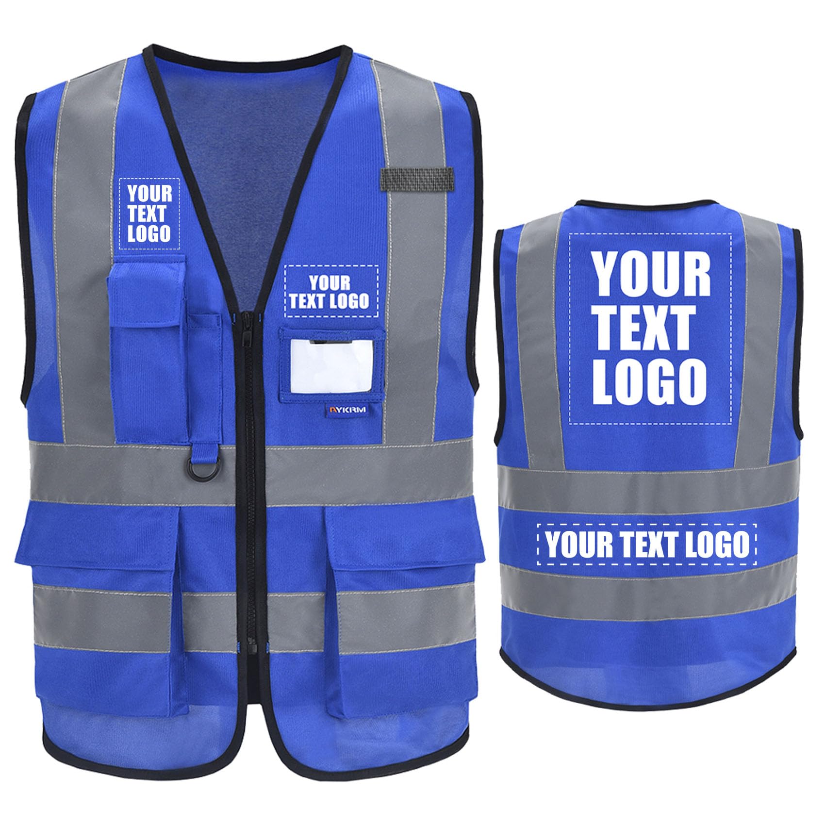 21 colors hi vis jackets blue Personalised Printed Hi Vis Vests Class 2 Zipper with Pockets LOGO Customised Hi Viz High Visibility Reflective Safety Vest Security Waistcoat EN20471 — image 1