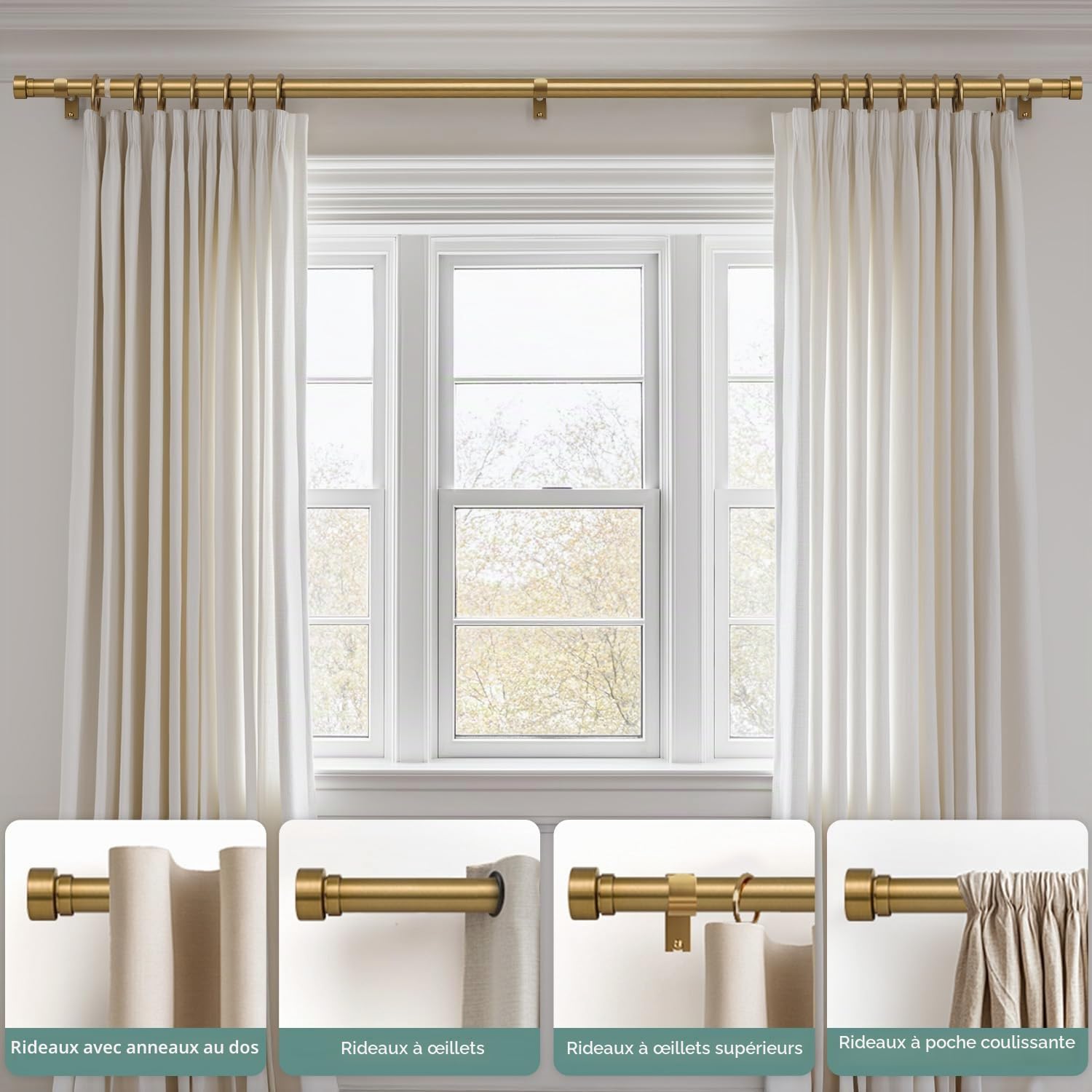 Tringle à Rideau Extensible Couleur Laiton Ancien, Longueur 80–218 Cm, DiamèTre 25 Mm, Capacité De Charge 15 Kg, Solide Et Sans Affaissement, AdaptéE Pour Chambre Et Salon, Installation Simple