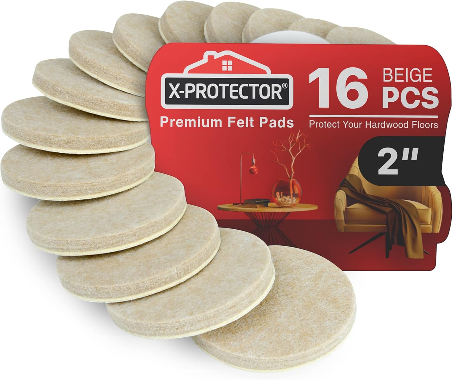 16 HeavyDuty Felt Furniture Pads 2” 1/4” Thick XProtector! Round Felt