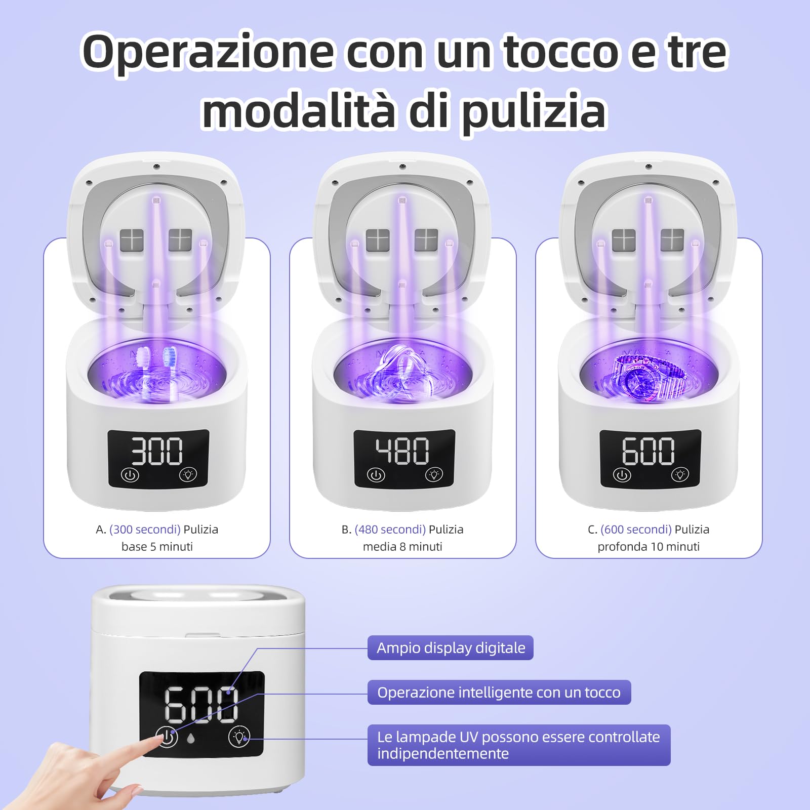 Pulitore Ultrasuoni per Apparecchio Dentale e Dental Pod UV-C - 45kHz Lavadentiera per Protesi, Bite, Mascherine Invisibili & Aligner - 200ml Vaschetta Ultrasuoni con Cestello e Pinzette