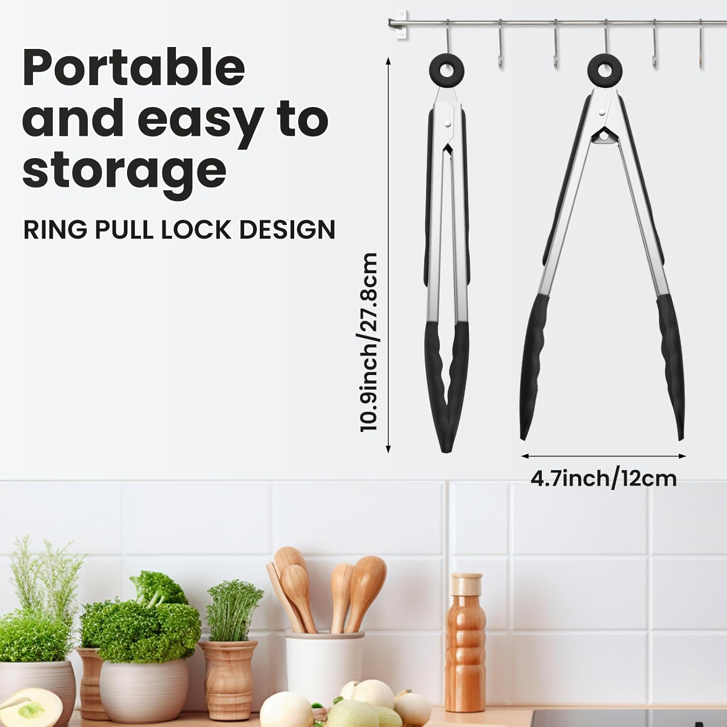 600℉ Heat Resistant Kitchen Tongs for Cooking with Silicone Tips,Maywe Tanso 9-Inch Stainless Steel Locking Cooking Tongs Food Tongs for BBQ,Cooking,Salad and Serving Food,Heavy Duty,Non-Stick(Black)