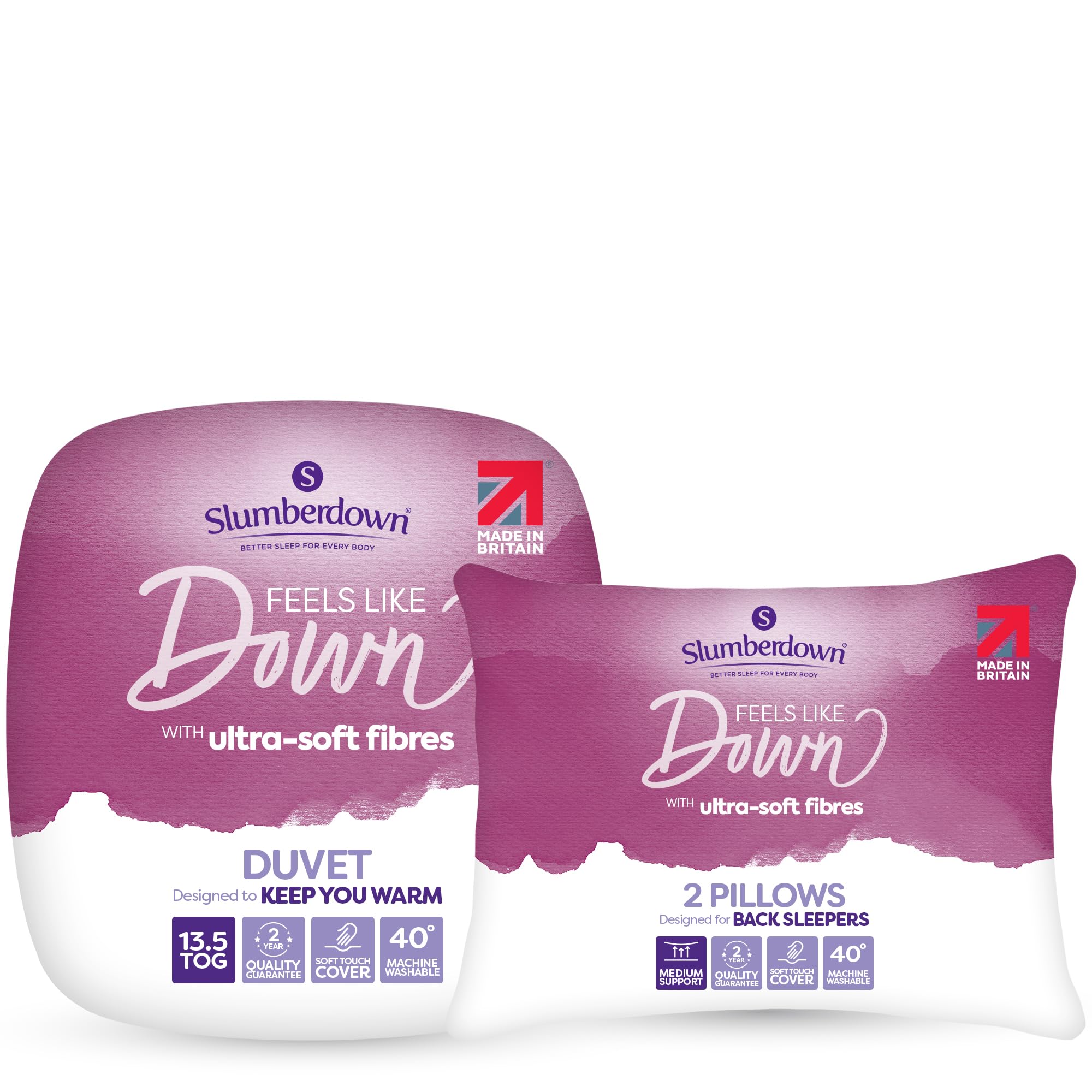 Slumberdown White Feels Like Down Super King Duvet 13.5 Tog & 2 Pillows - Ultra Soft Extra Warm & Snuggly Quilt For Cold Winter Nights | Uk Made, Non-Allergenic & Washable (260 X 220Cm)