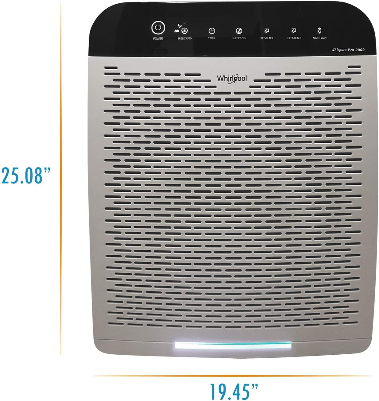 Whirlpool WPPRO2000P Whispure True Hepa Air Purifier, Activated Carbon, 508 Sq Ft, Smart Auto Mode, Ideal for Allergies, Odors, Pet Dander, Mold, Smoke, Wildfire, Germs - Pearl White
