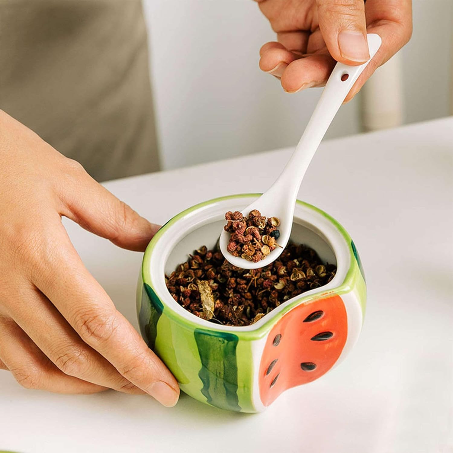 Kolorowa ceramiczna cukiernica z pokrywką i łyżką, zestaw 3 słoików (cytrynowy granat)