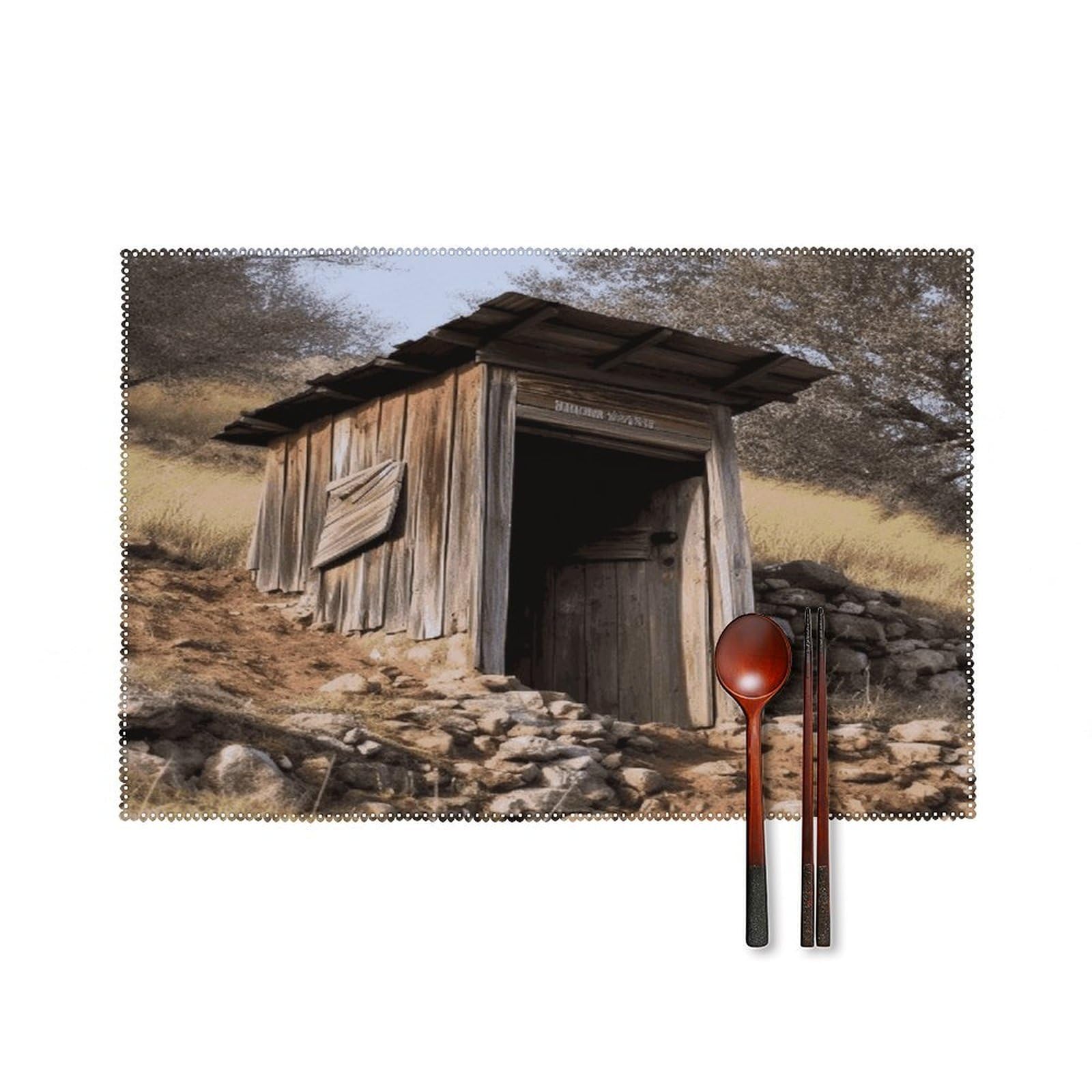 Fekiloot Style Old Ancient Outhouse Placemats Set Of 6,Table Mat