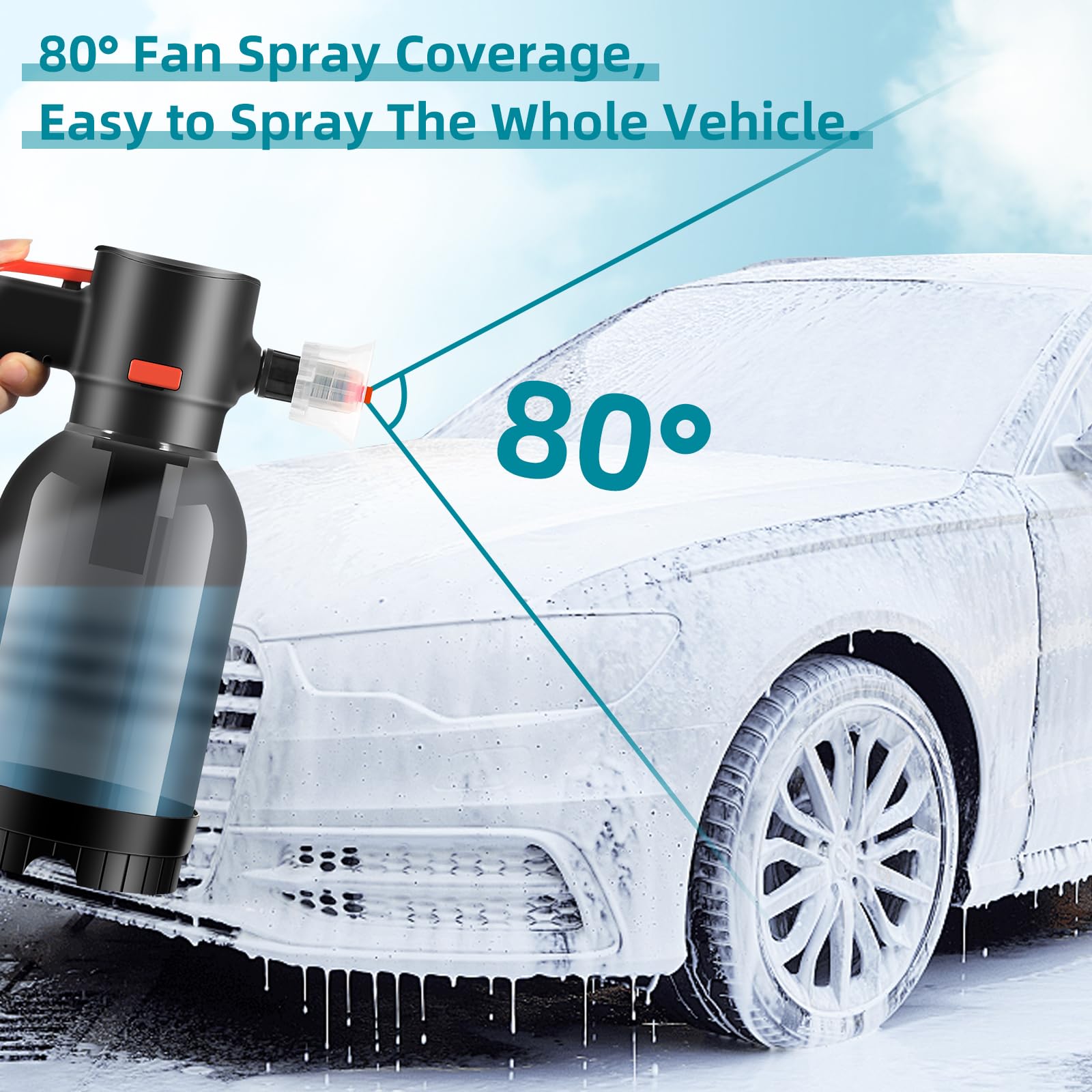 Pulvérisateur Électrique de Mousse 2L, Uten Pulvérisateur à Pression sans Fil Rechargeable pour Lavage Voiture, Jardin & Maison, Génération de Mousse Puissante