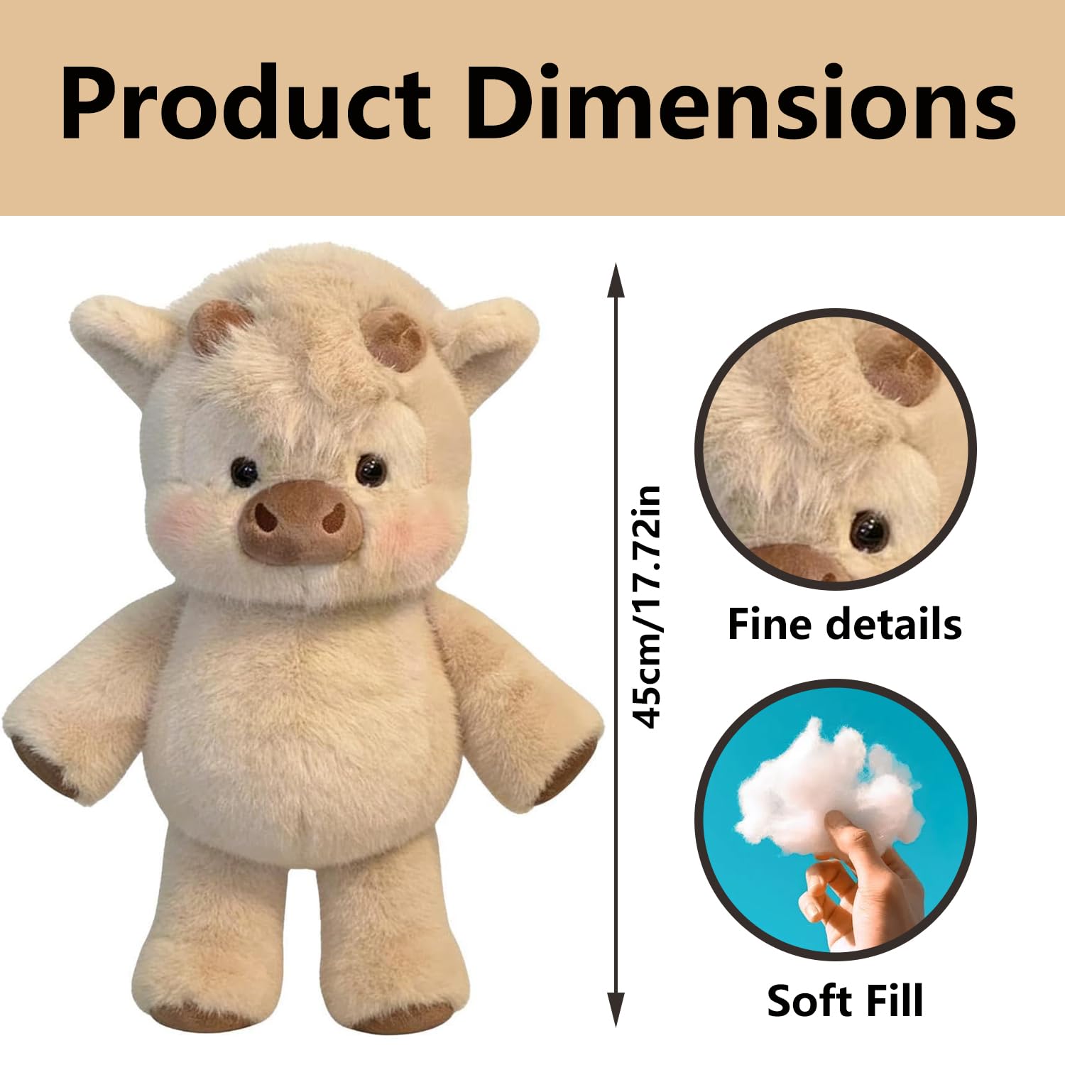 Peluche Vaca Que Corre, Peluche de Vaca de Pelaje Suave, Muñeco de Peluche Vaca para Niños y Regalos(A)