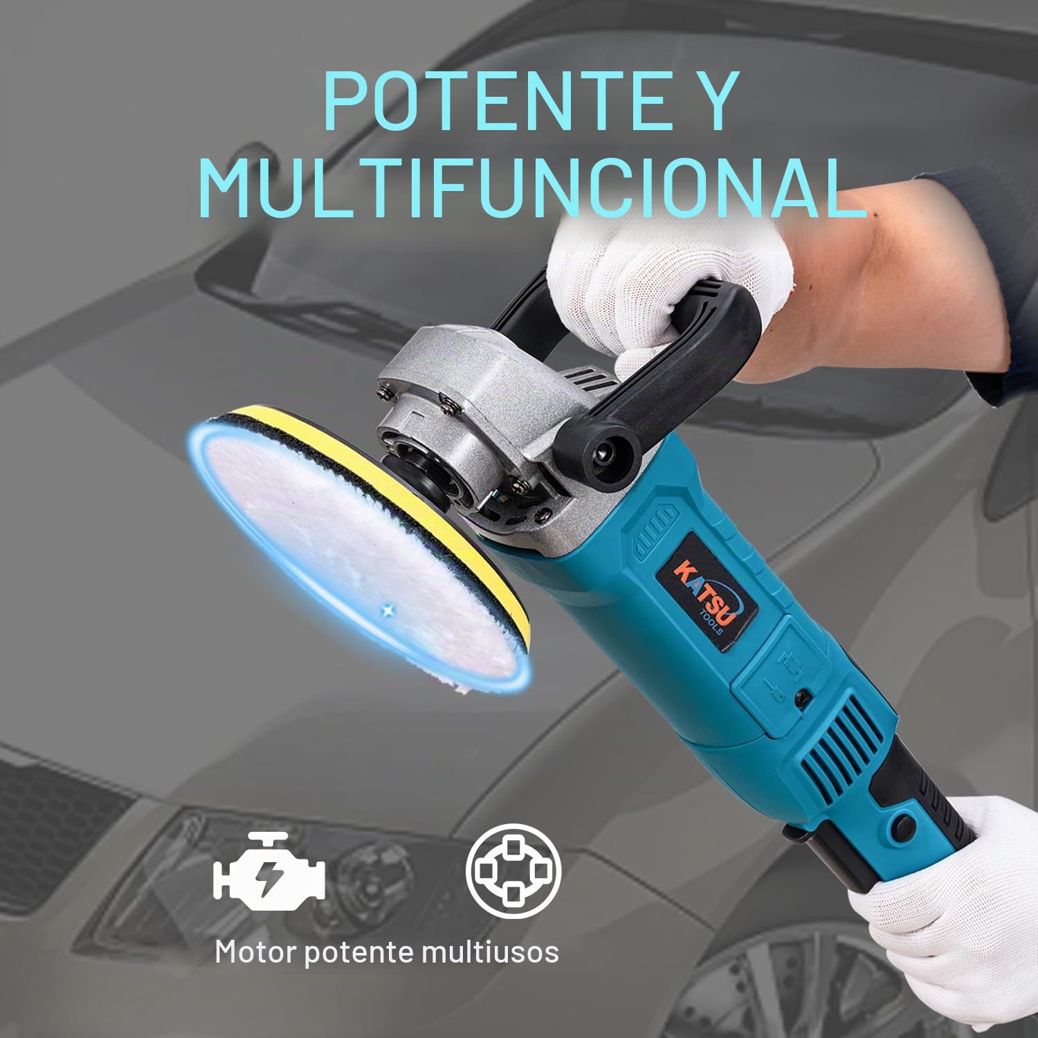 KATSU Tools Pulidora eléctrica coche 1200 W 150 mm – rotativa, 6 velocidades variables, lijadora angular máquina de encerado detailing