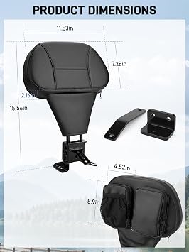 Driver Rider Backrest, Adjustable Detachable Plug-in Rider Back Rest Pad Fit for Harley Davidson Touring Street Glide Electra Glide Road Glide Road King CVO 1997-2024, Black
