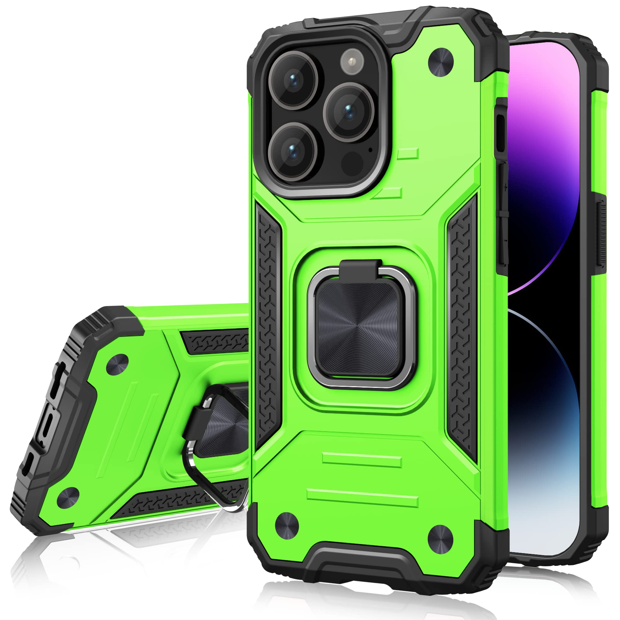Honeyview ShockProof Case for iPhone 14 Pro 5G with Ring Kickstand, Bumper Armour Phone Cover for Apple iPhone 14 Pro 5G - Green