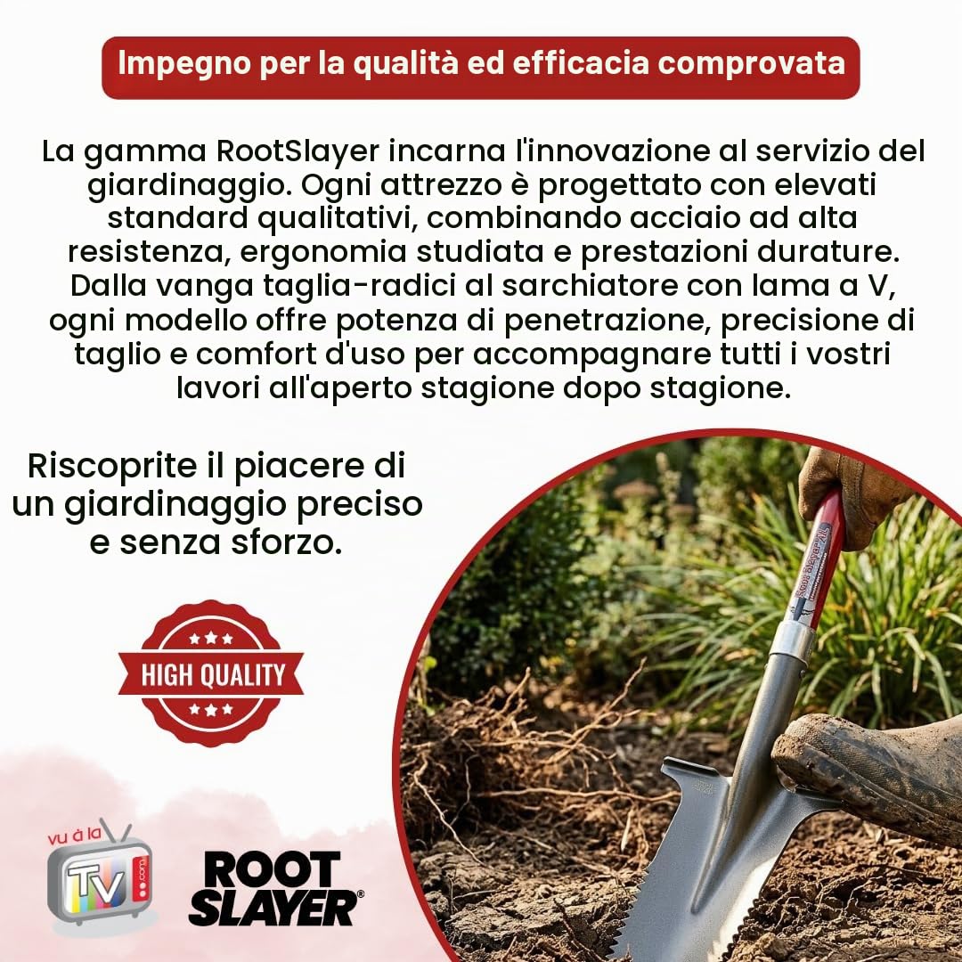 Vanga da drenaggio a manico XL – ROOTSLAYER – Venteo – Lama a V rovesciata – Denti ultra affilati in acciaio al carbonio