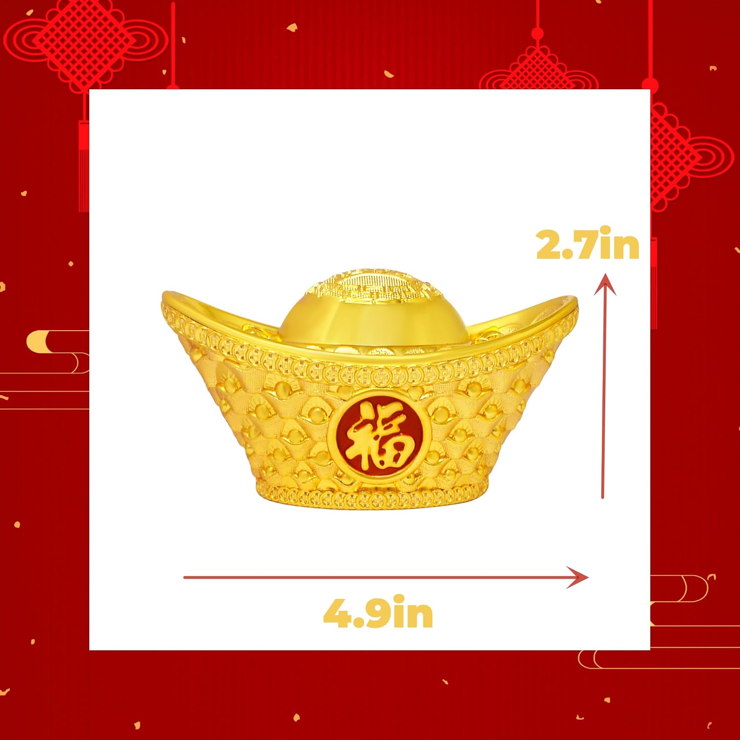 Fengshuibringluck 5” Large Ingot Chinese Money Golden feng Shui Yuan Bao Home Statue Decoration FU Prosperity Amulet Good Luck Wealth Prosperity Figurine (Gold), FW5520