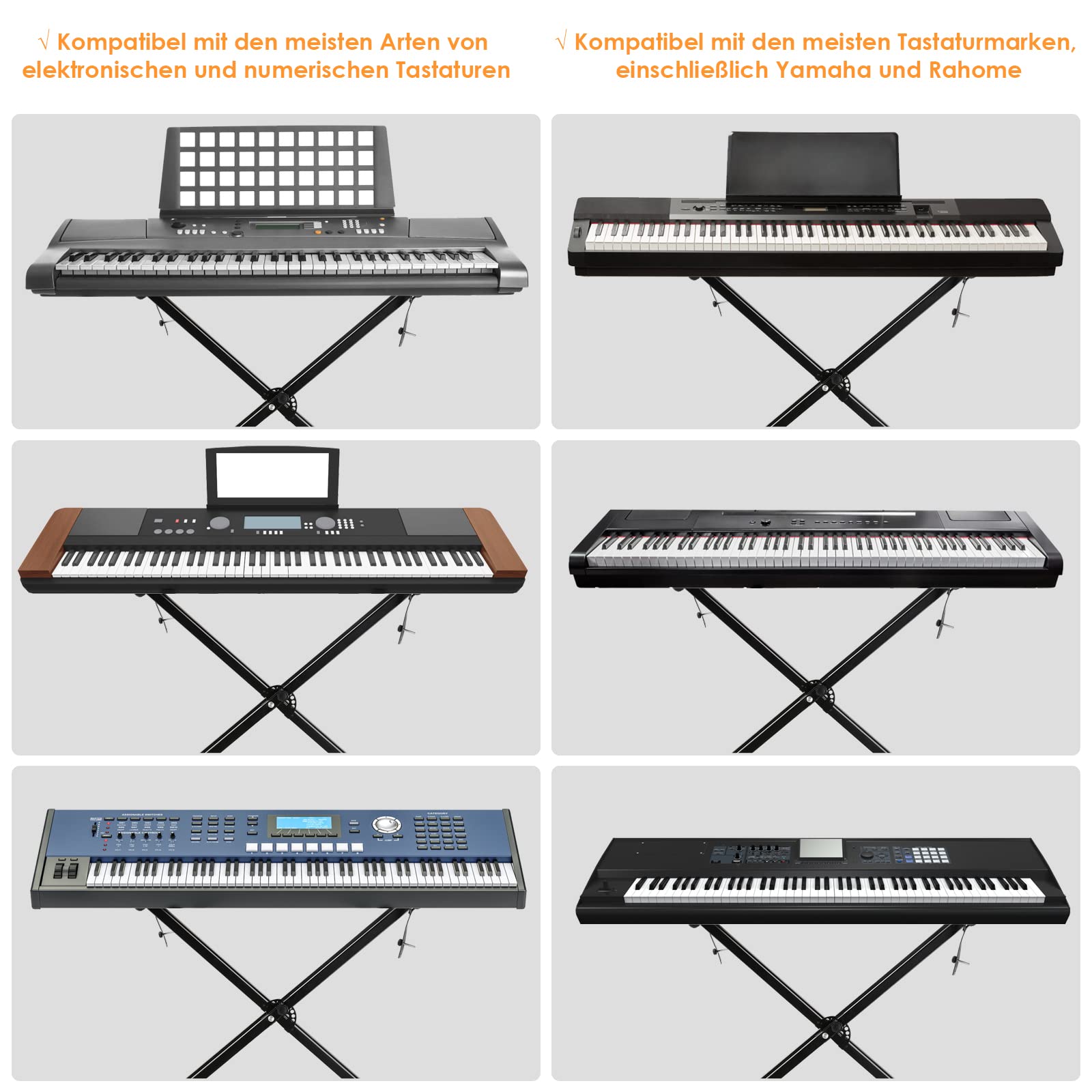 MAMIZO Keyboardständer mit Hocker, Höhenverstellbar Keyboard Ständer und Keyboard Hocker, Doppel X-Frame Keyboard Stand Klavierhocker Set, Klappbar Keyboardstativ Keyboardbank für E-Piano, Schwarz